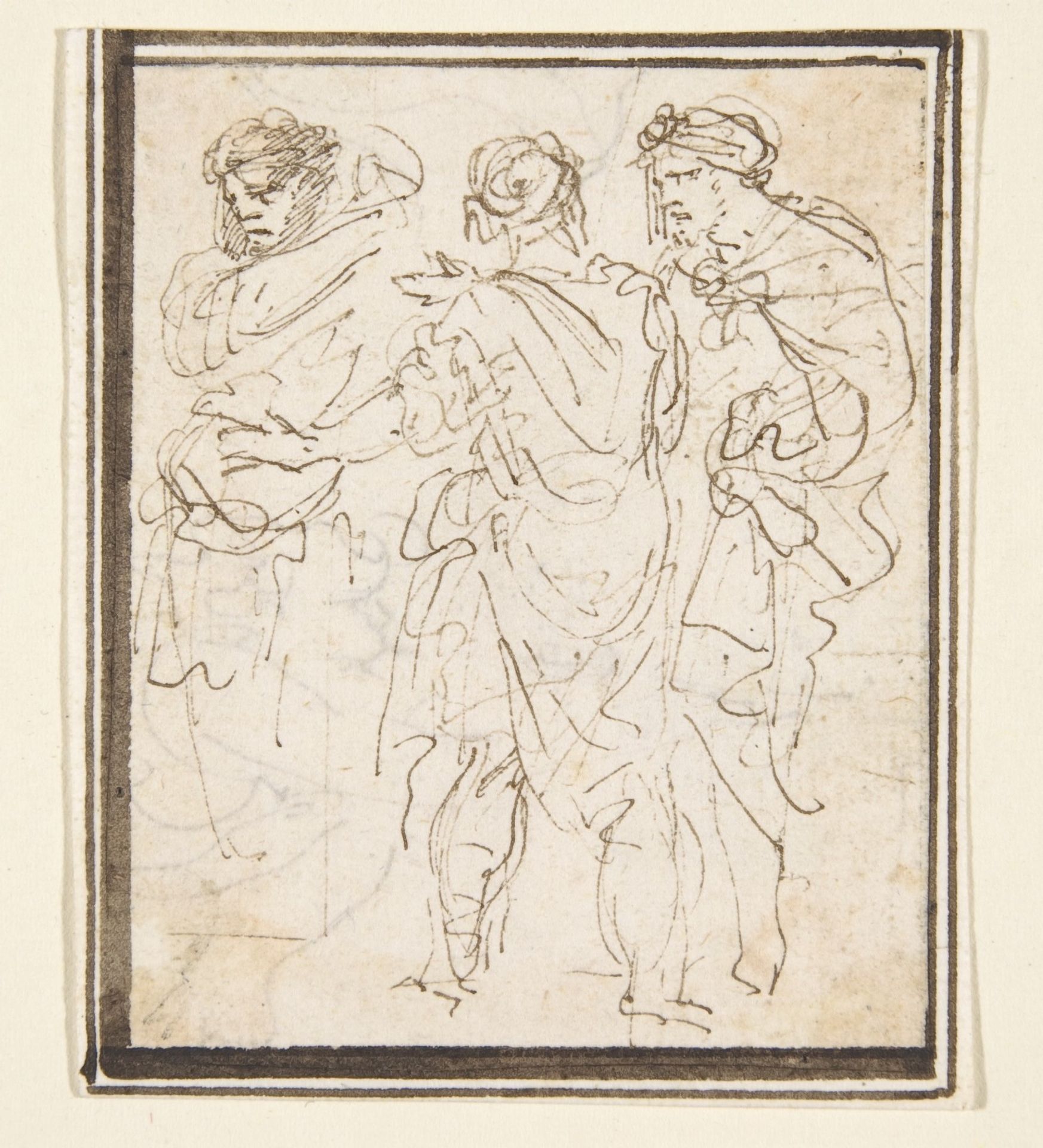 Three Standing Figures in Antique Costume by Stefano della Bella