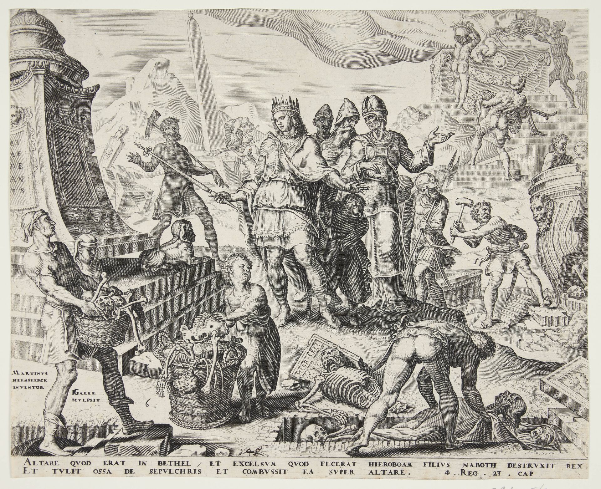 The destruction of the altar at Bethel and the exhumation of the bones from the sepulchres by Philips Galle