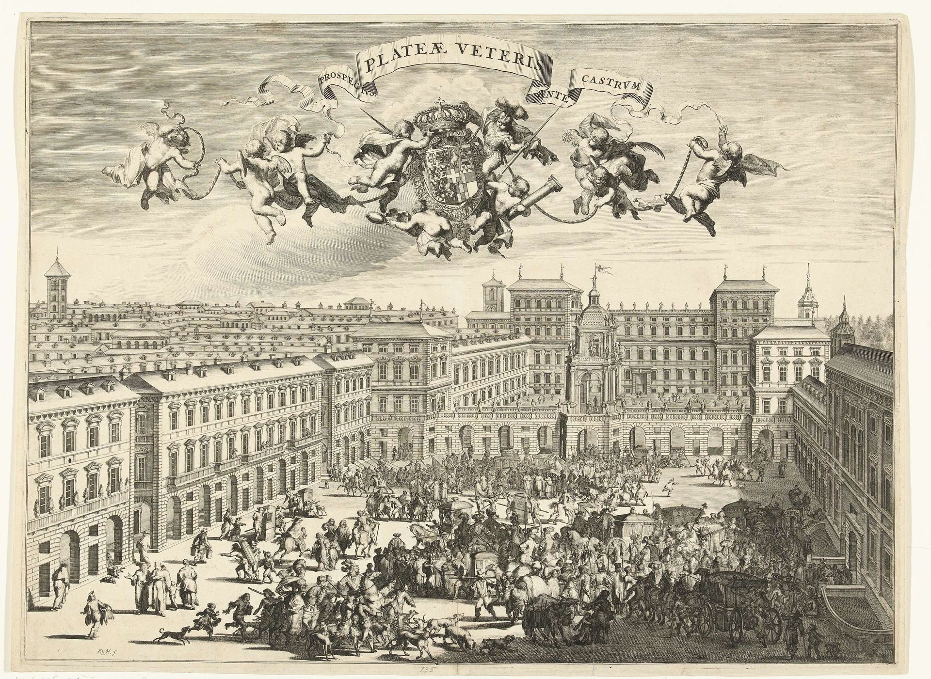 Gezicht op het Piazza Castello in Turijn by Romeyn de Hooghe