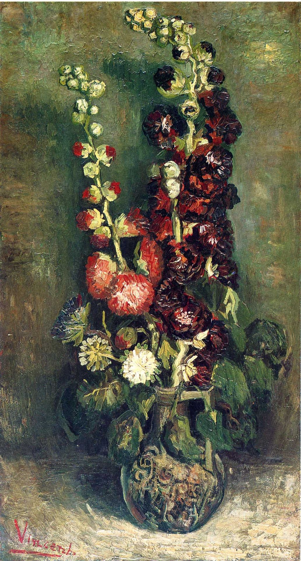 Vase of Hollyhocks by Vincent van Gogh