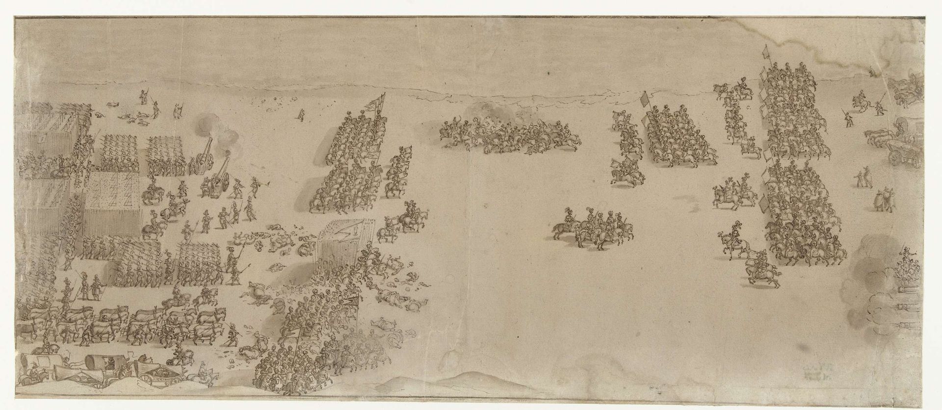 De eerste schermutselingen tussen Staatse en Spaanse soldaten op het strand bij Nieuwpoort, 1600 by Floris Balthasarsz van Berckenrode