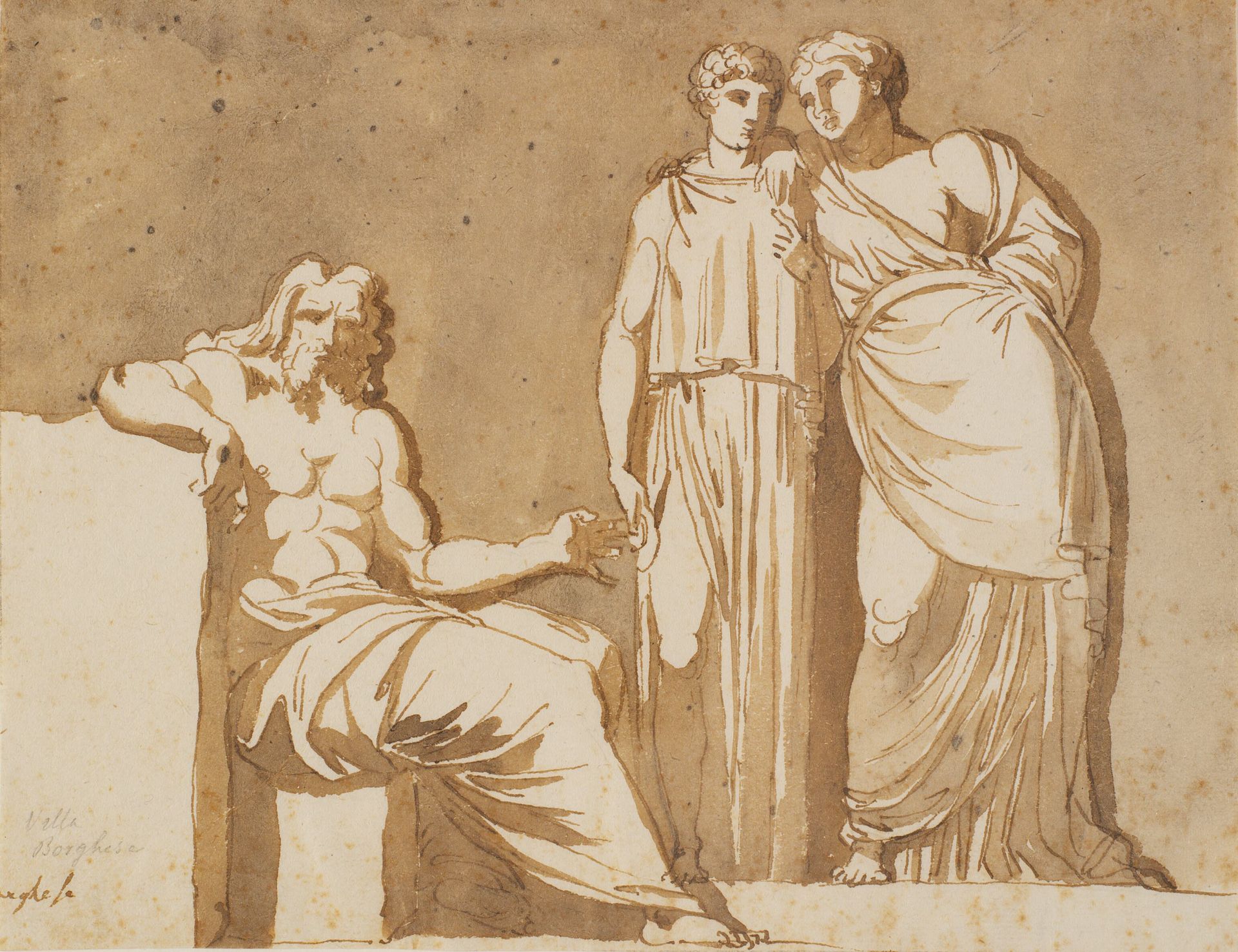 En siddende mand og to stående kvindefigurer by Nicolai Abildgaard