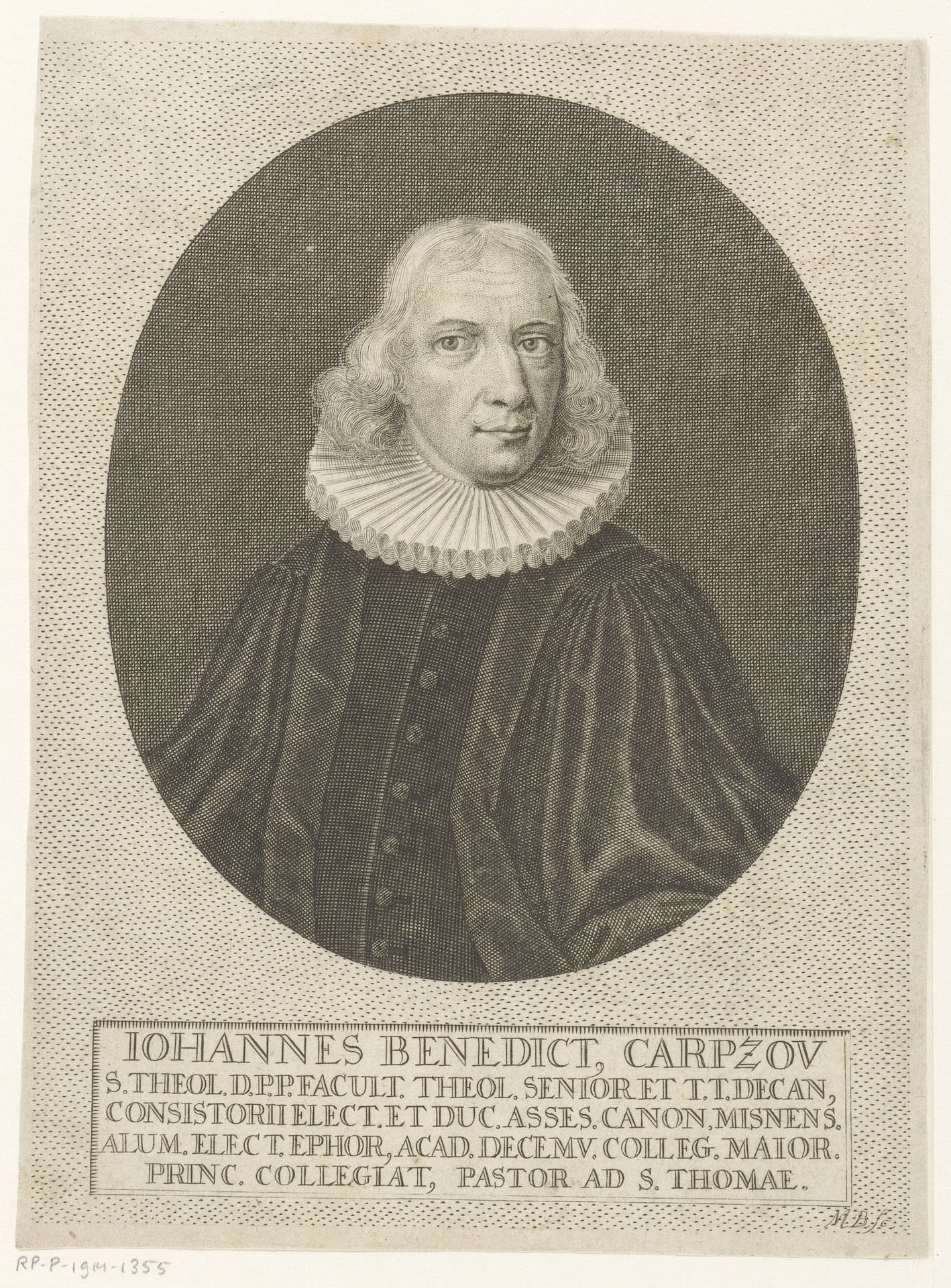 Portret van Johann Benedict Carpzov by Martin Bernigeroth