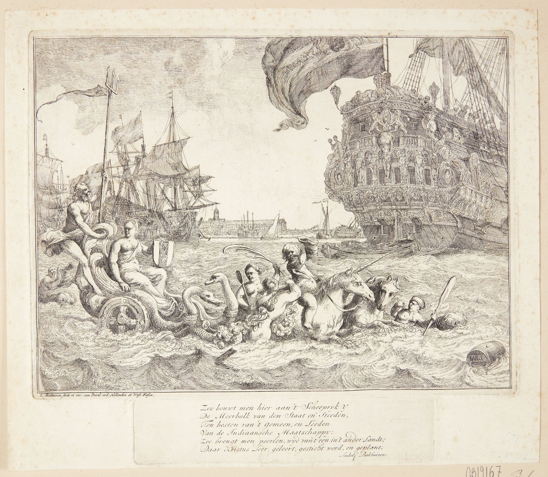 Neptuns vogn trukket af søheste by Ludolf Bakhuizen
