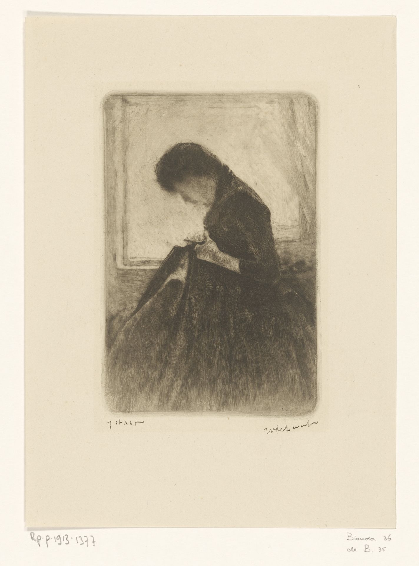 Zittende vrouw naaiend bij het venster by Willem de Zwart