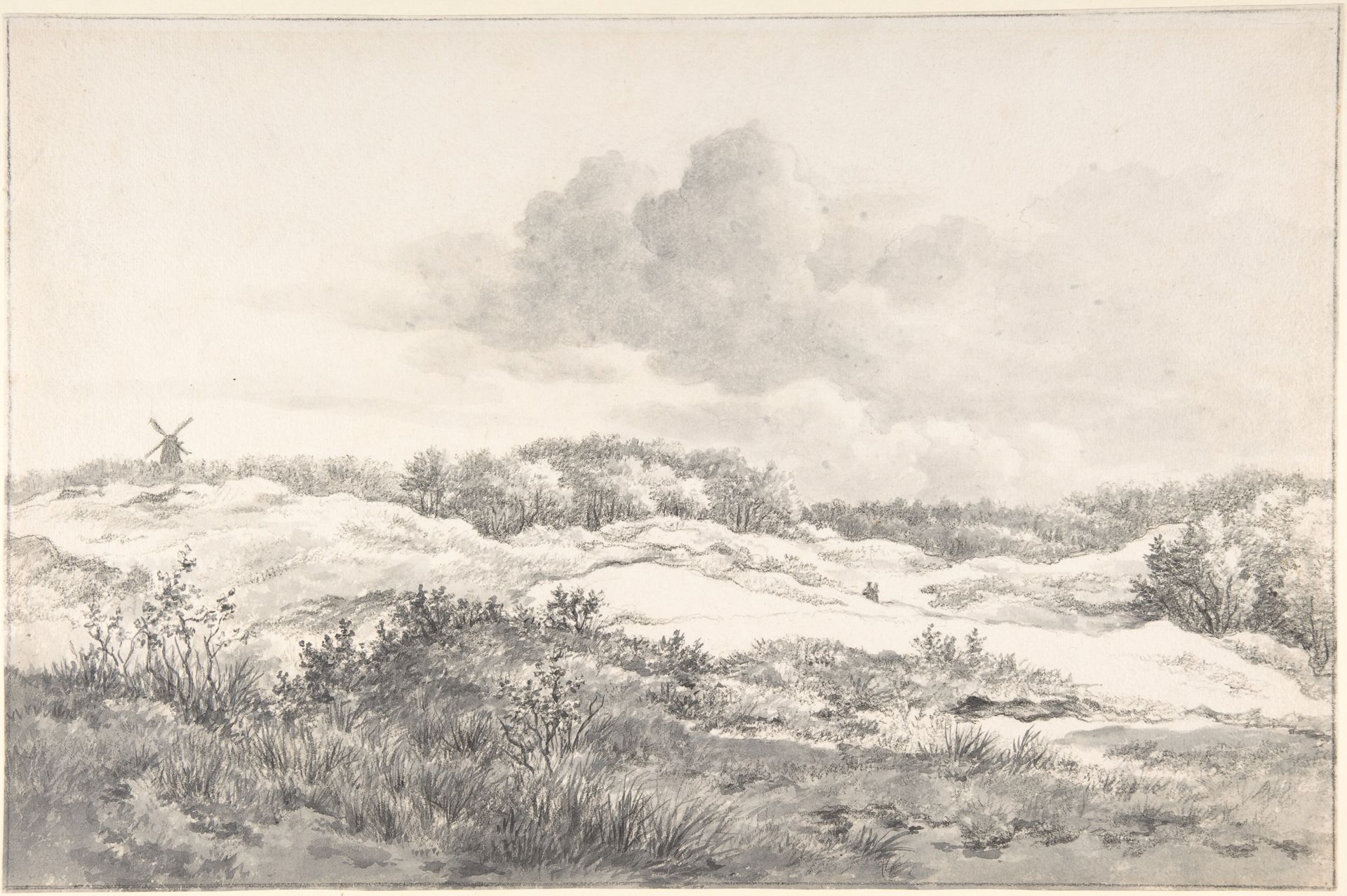 Wooded Dune Landscape near Haarlem, with Windmill and a Pair of Figures by Gerrit Jan Michaëlis