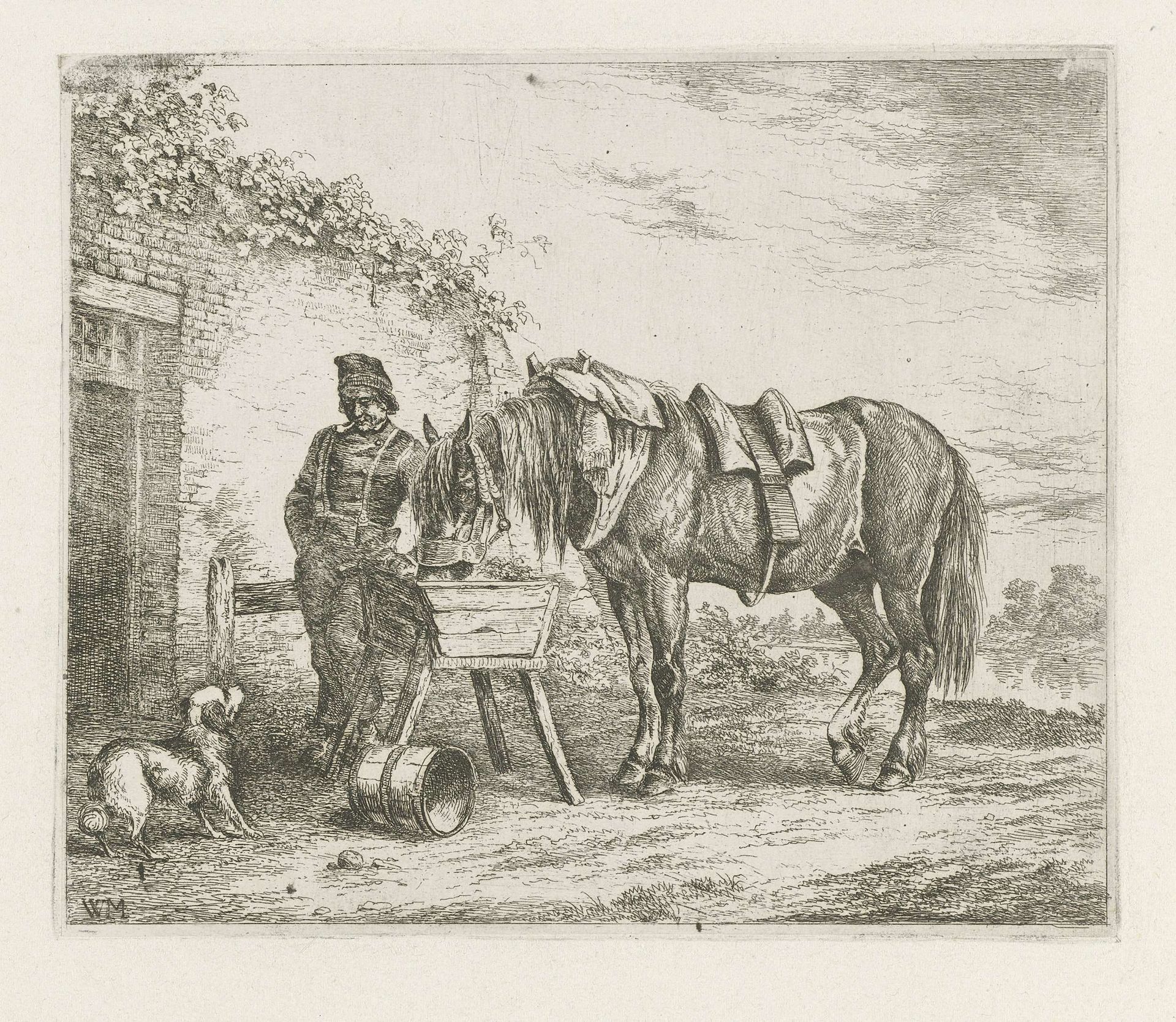 Paard bij een voederbak by Christiaan Wilhelmus Moorrees