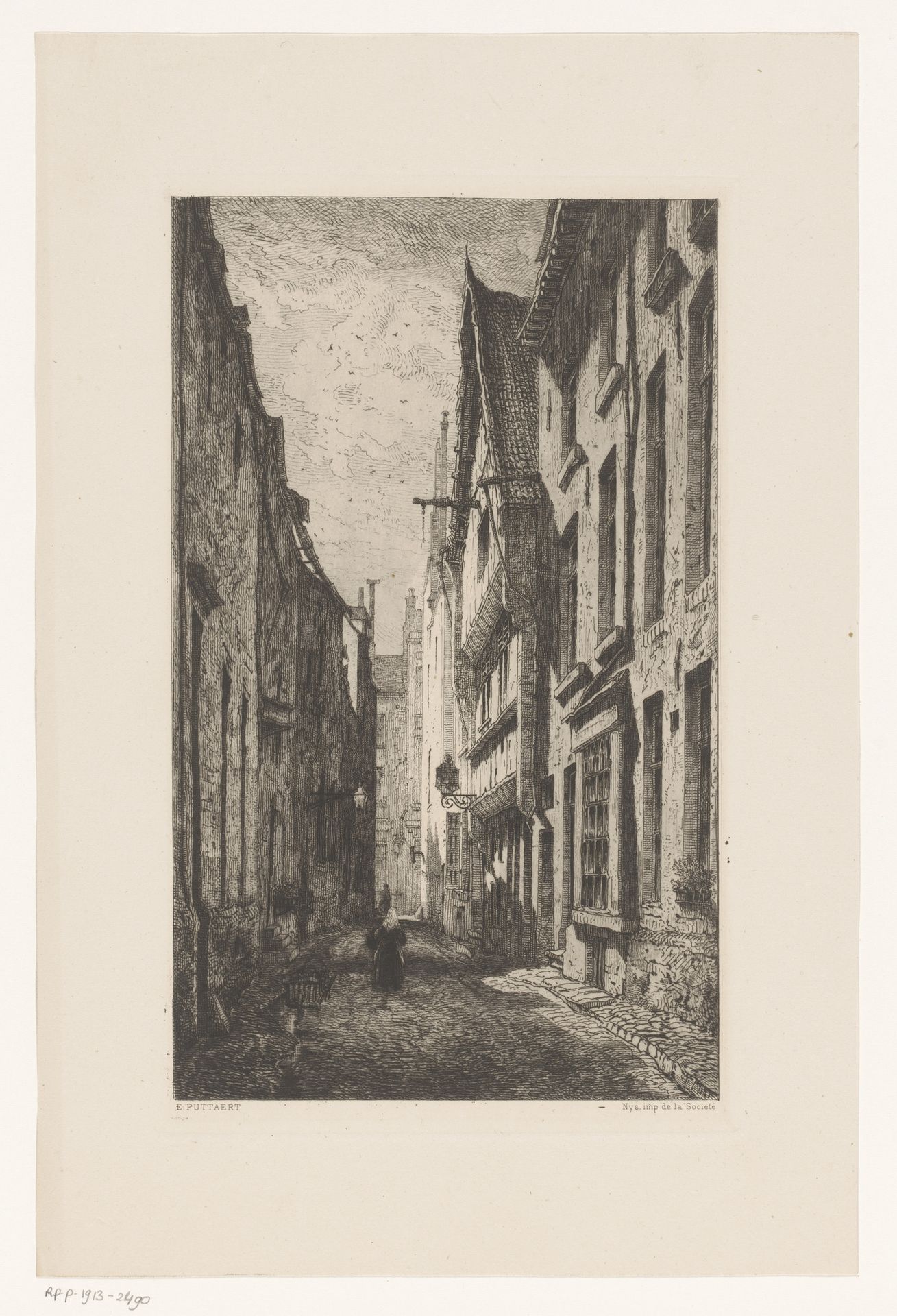 Gezicht op een straat in Brussel by Emile Puttaert