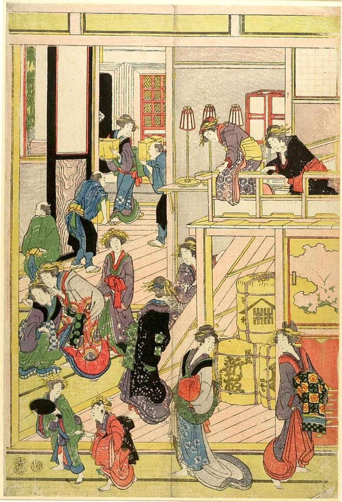 Interior of a Yoshiwara Tea House by Katsushika Hokusai