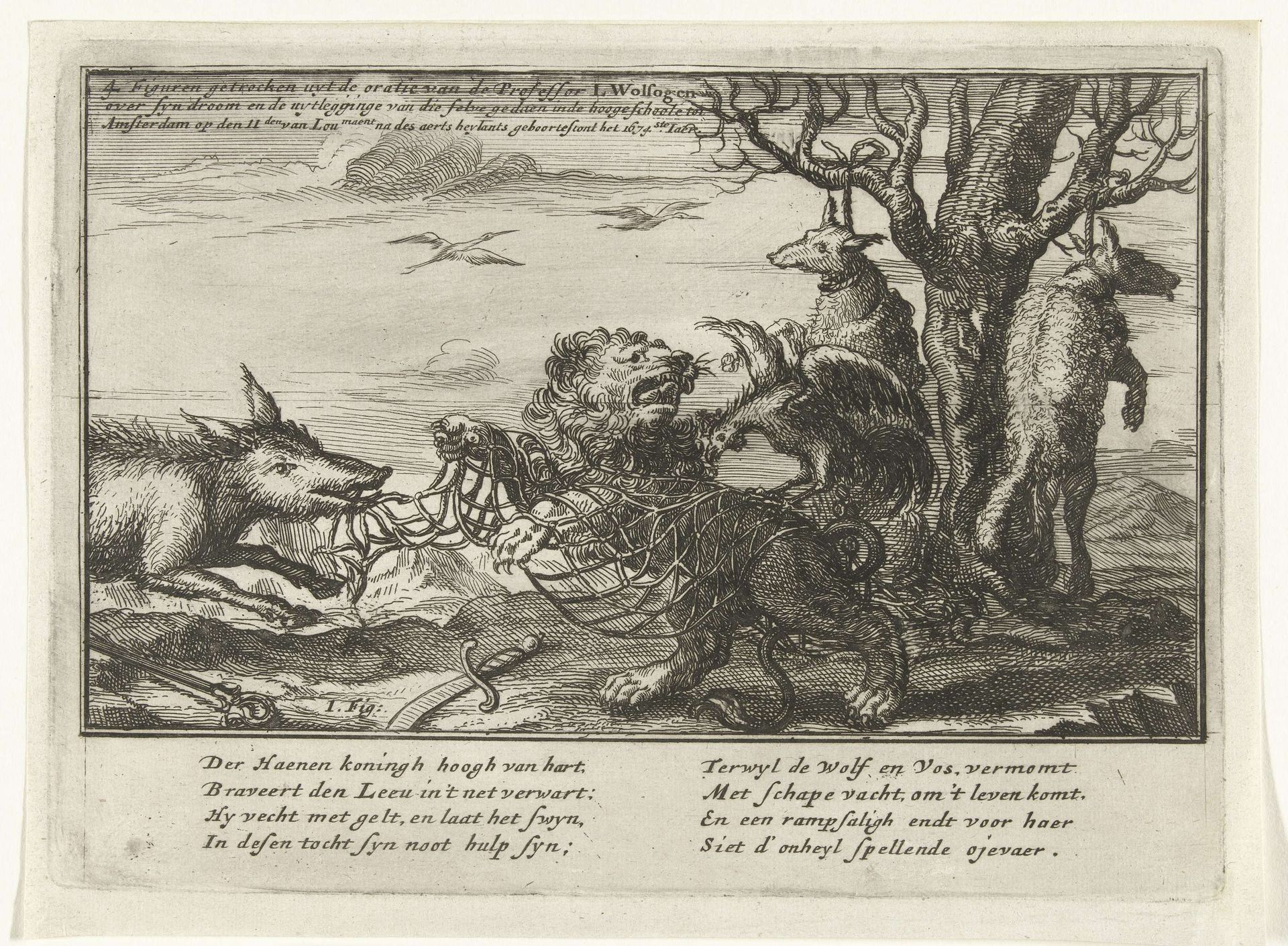 De Hollandse Leeuw gevangen in een net, 1672-1674 by Anonymous