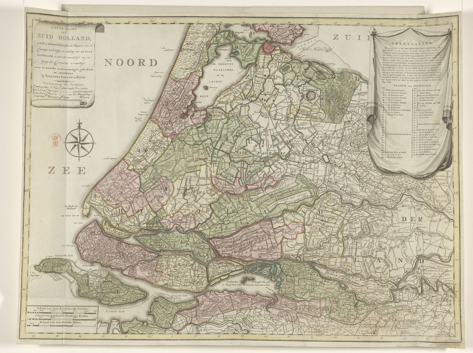 Kaart van Zuid-Holland, verdeeld in districten, 1796 by Cornelis van Baarsel