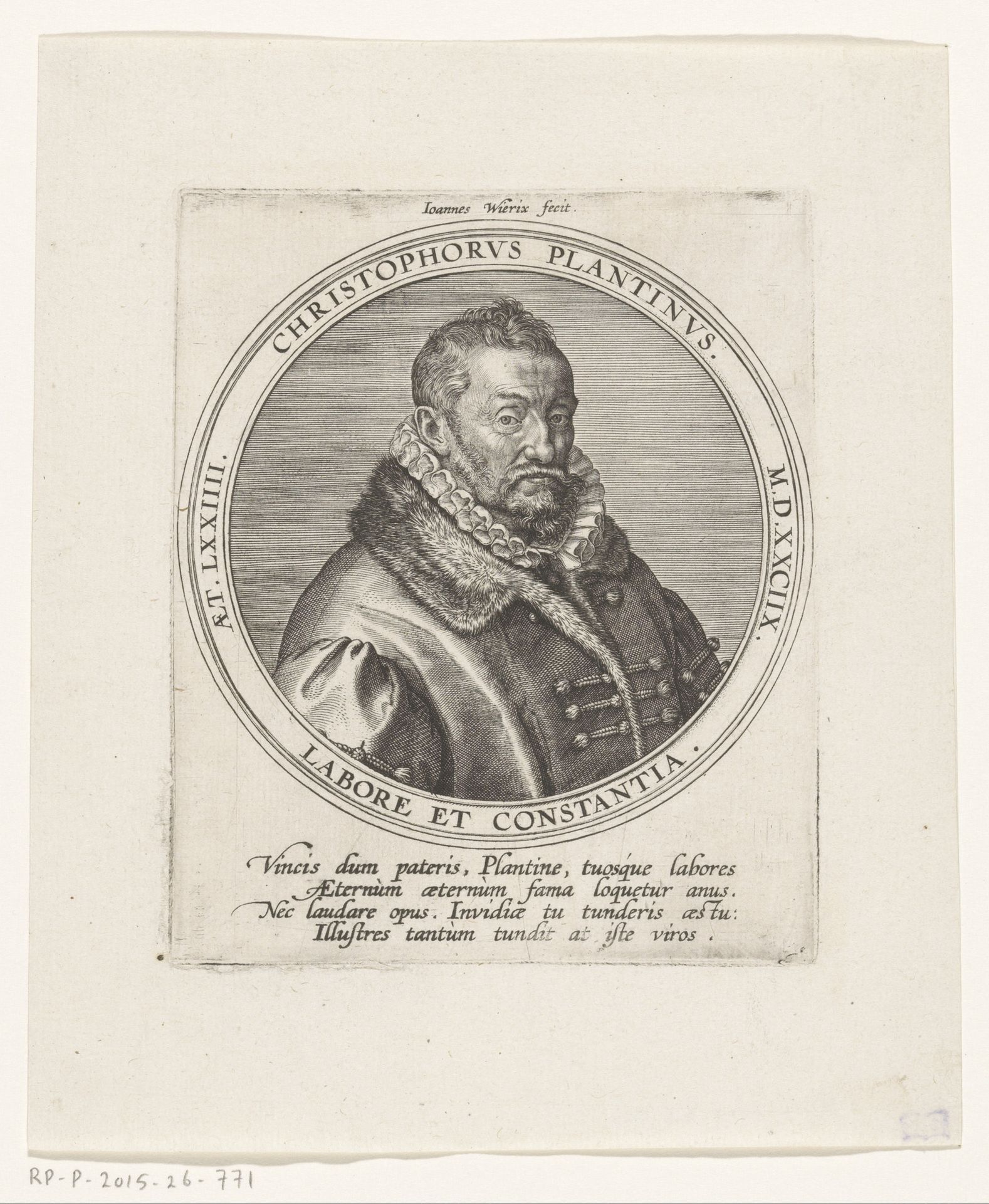 Portret van de uitgever Christoffel Plantijn, op 74-jarige leeftijd by Wierix
