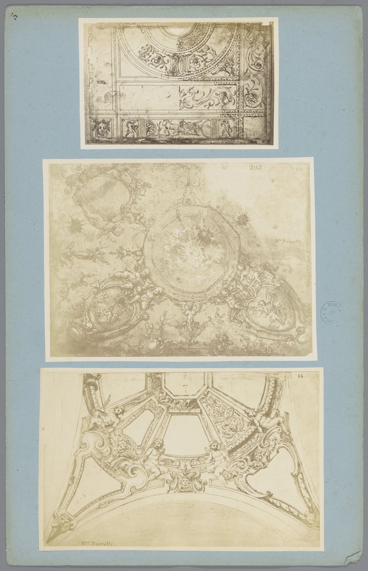 Drie fotoreproducties van wand en plafonddecoraties door Bernardino Poccetti by Anonymous