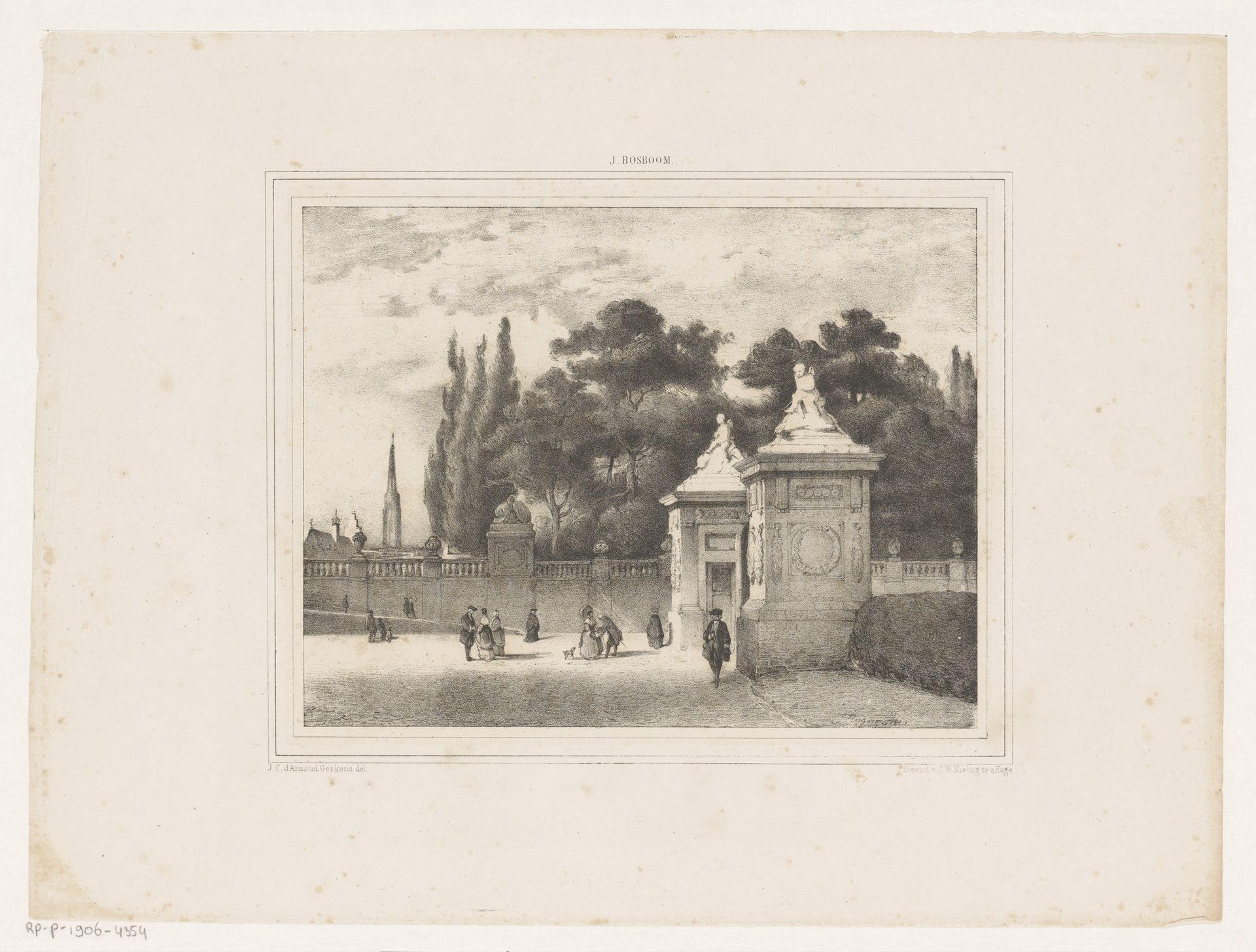 Ingang van het park bij het Koninklijk Paleis te Brussel by Johannes Christiaan d' Arnaud Gerkens