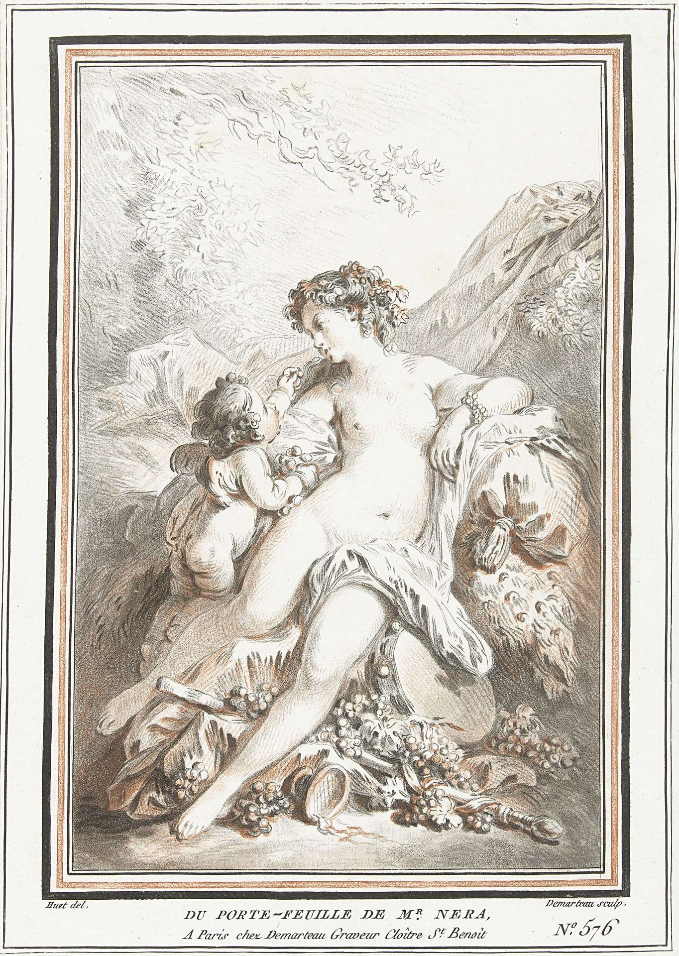 Venus en Amor met druiventros by Gilles Demarteau