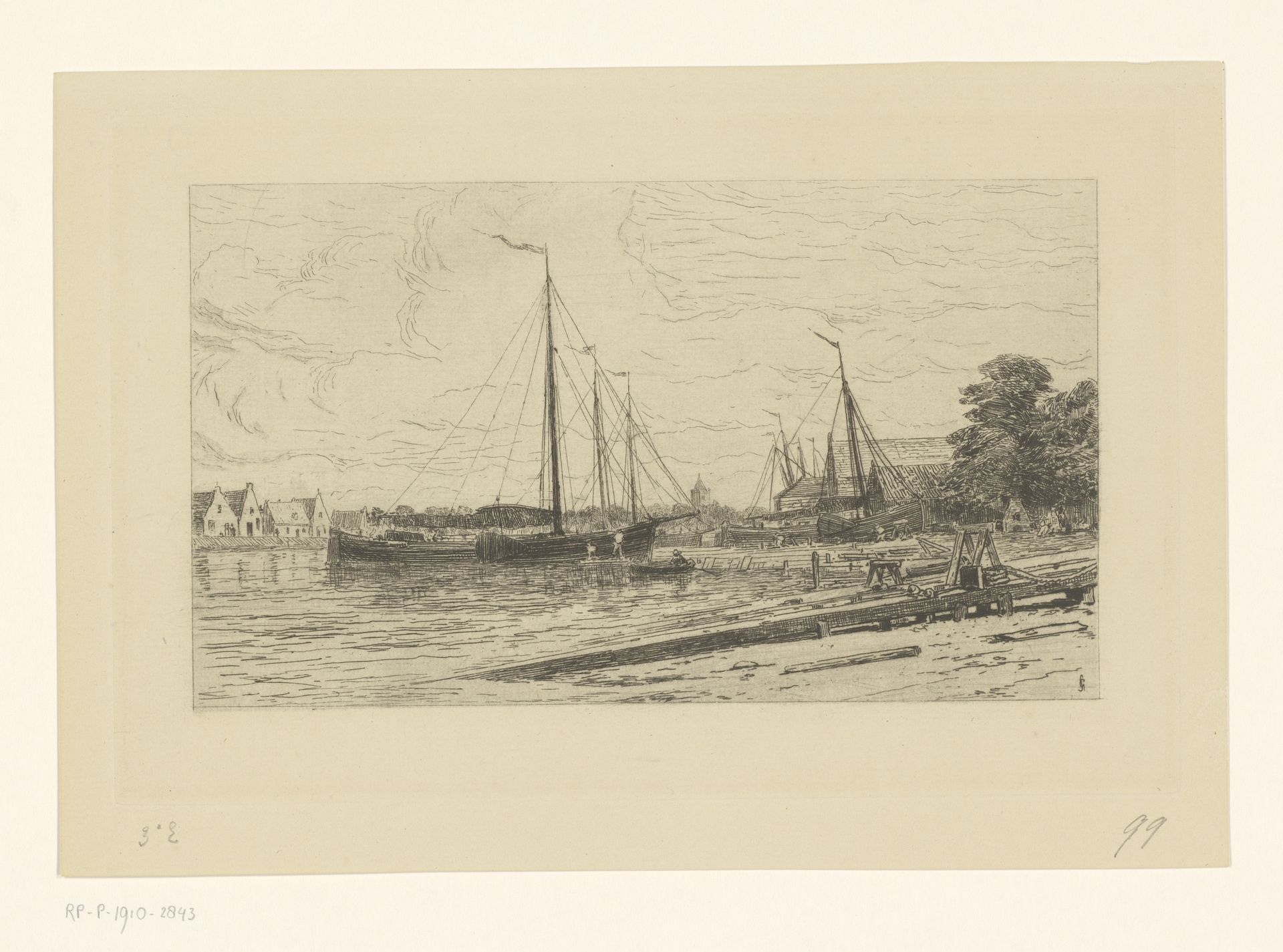 Scheepswerf in Muiden by Carel Nicolaas Storm van 's-Gravesande