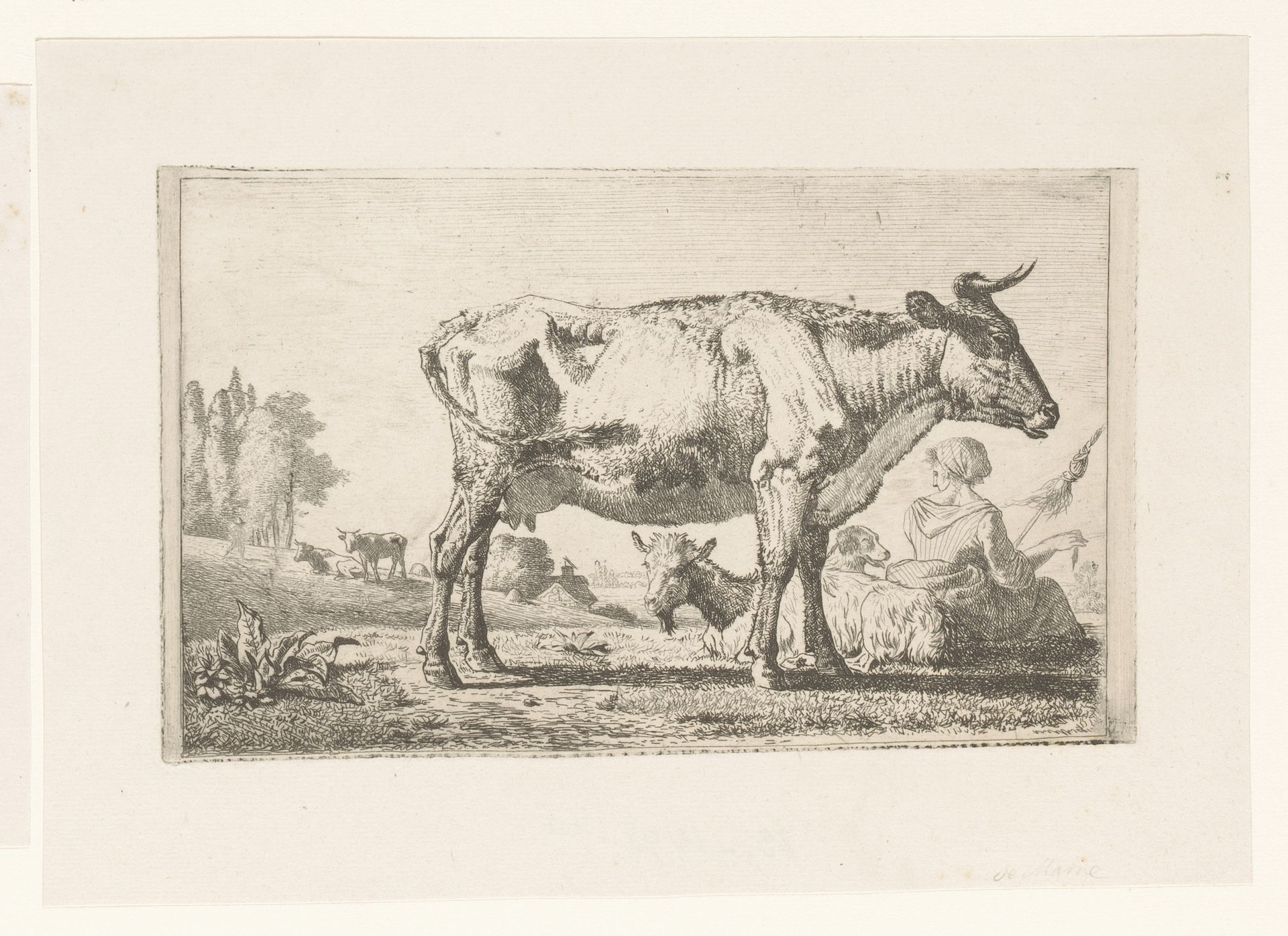 Landschap met koe en geit bij een spinster by Jean Louis Demarne