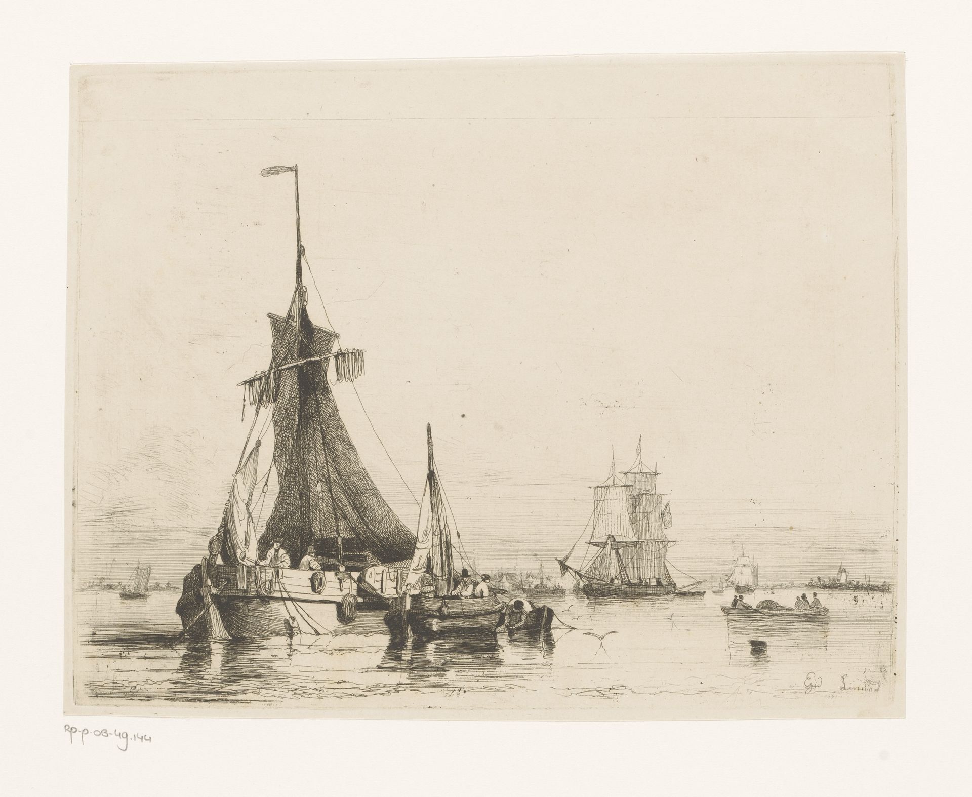 Grote vissersboot op de Schelde by Egidius Linnig
