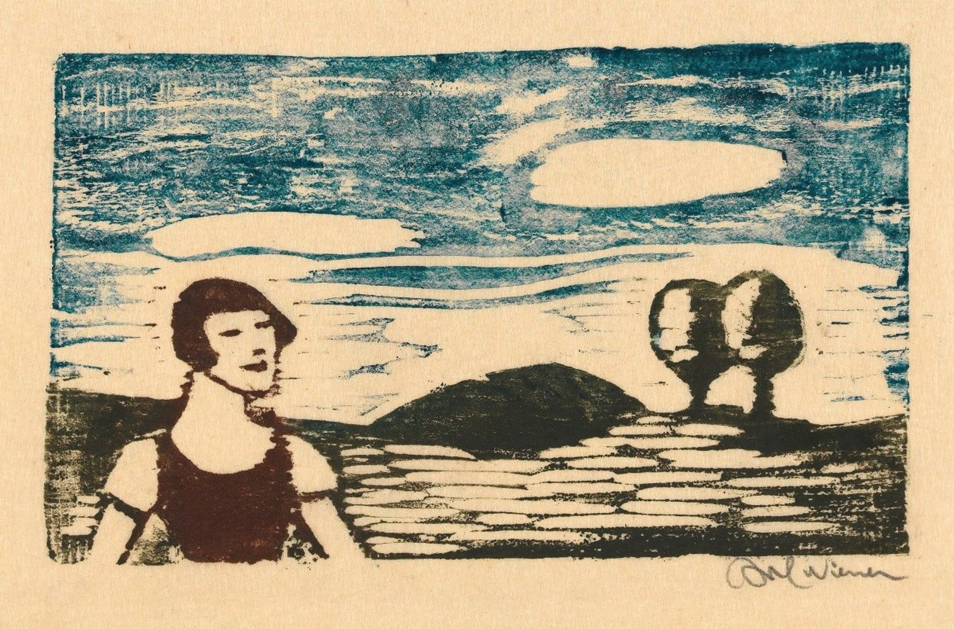 Landschaft mit Frau by Karl Wiener