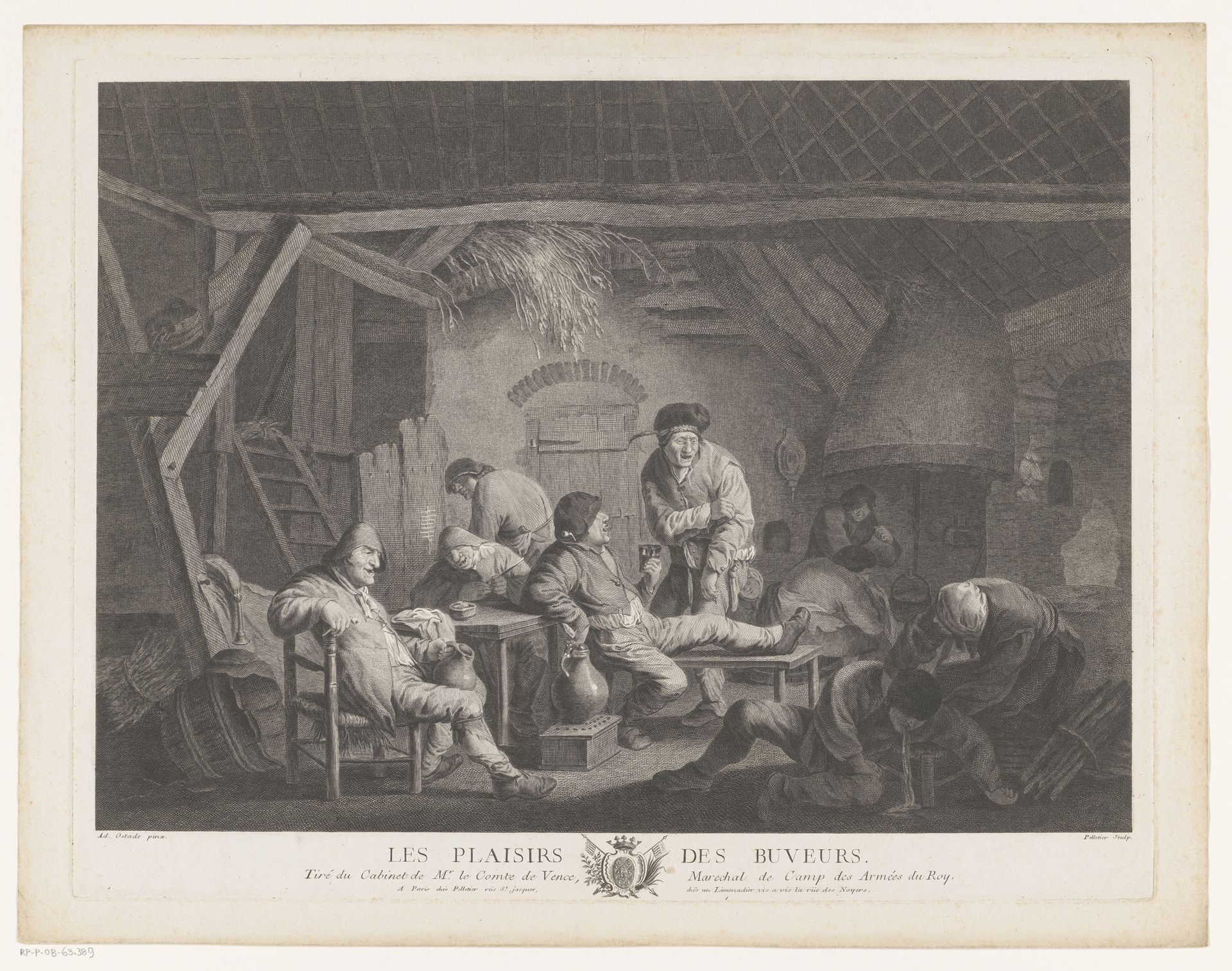 Herberginterieur met drinkende mannen by Jean Pelletier