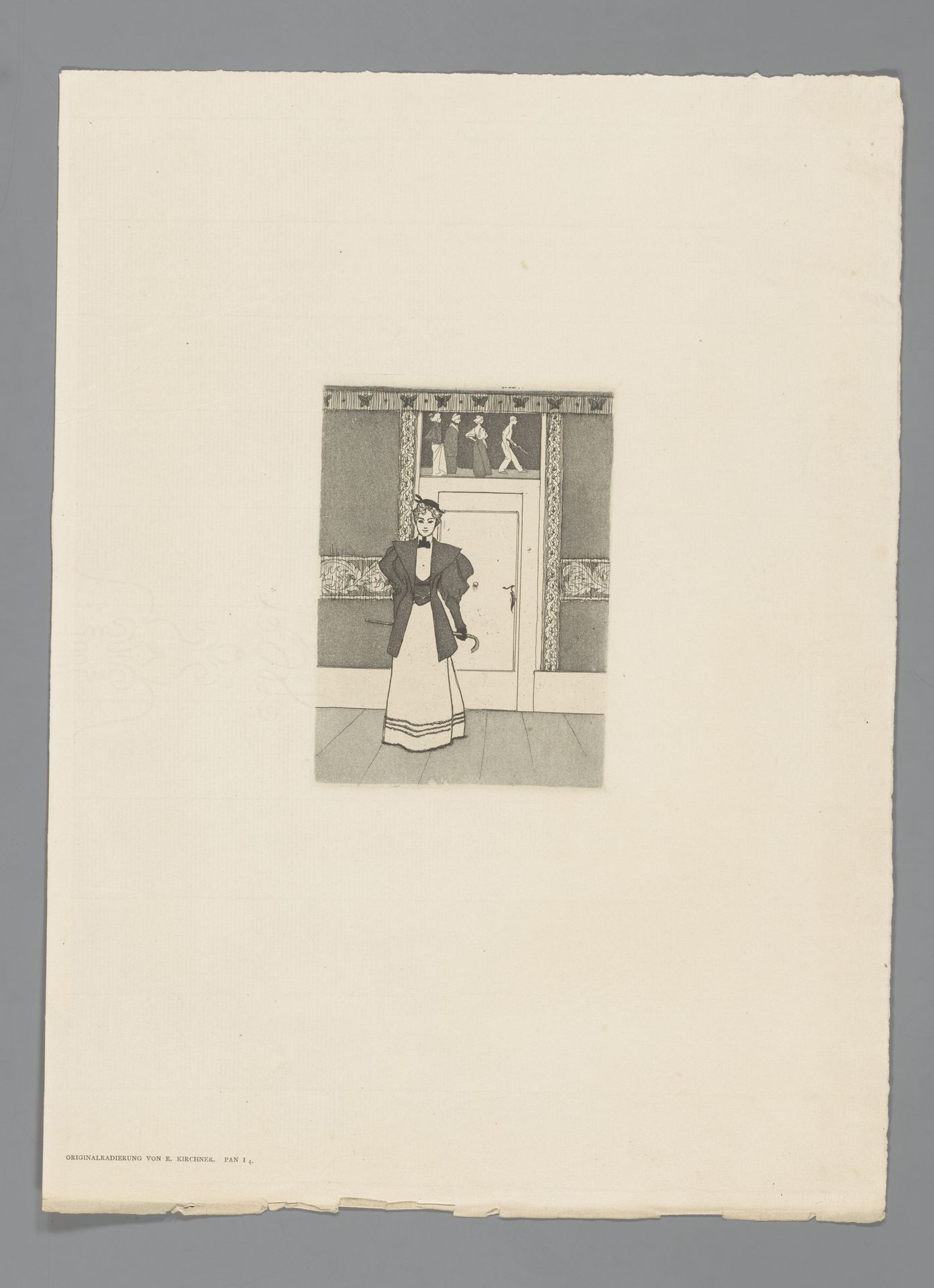 Interieur met vrouw voor een deurpost by Eugen Kirchner