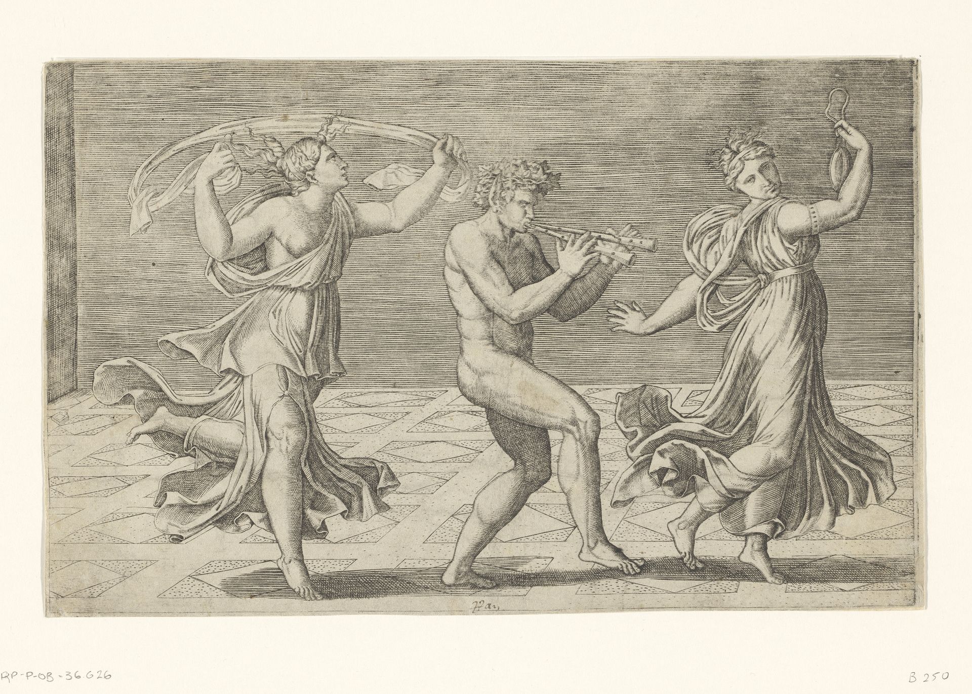 Dansende sater en maenaden by Marcantonio Raimondi