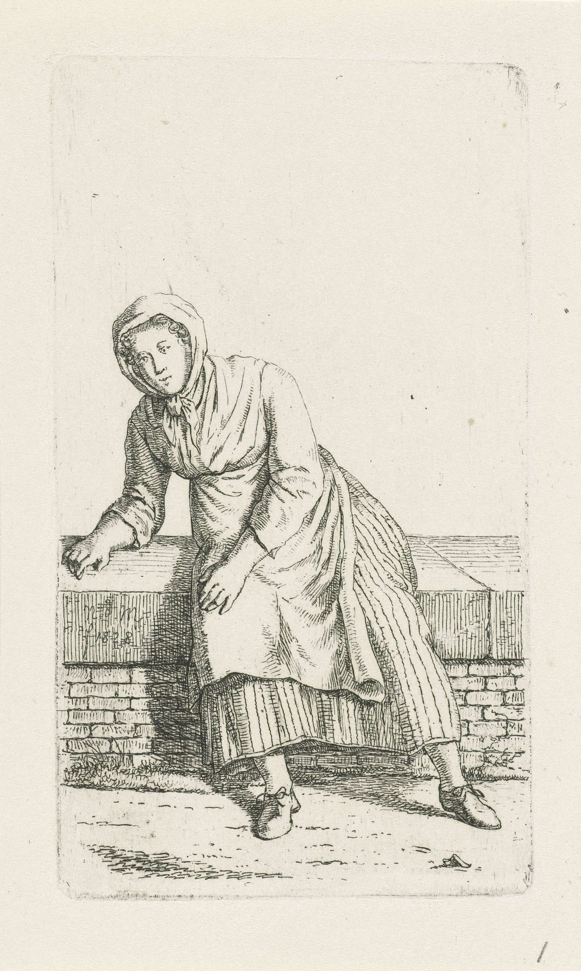 Vrouw zittend op een muurtje by Anthonie Willem Hendrik Nolthenius de Man