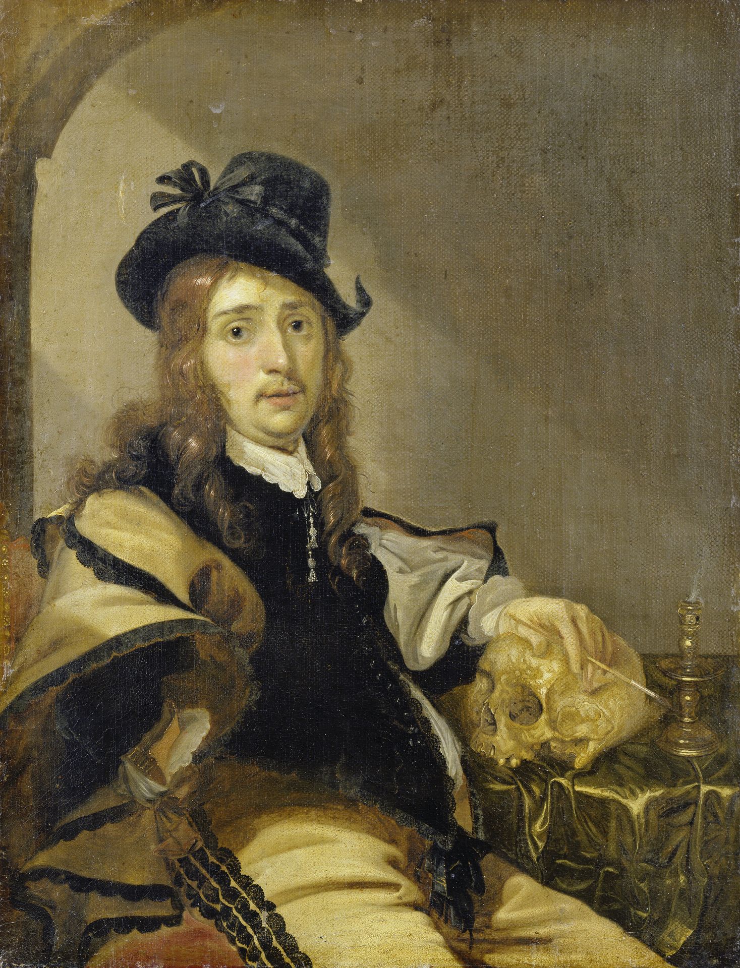 Self-portrait with Skull by Karel Slabbaert