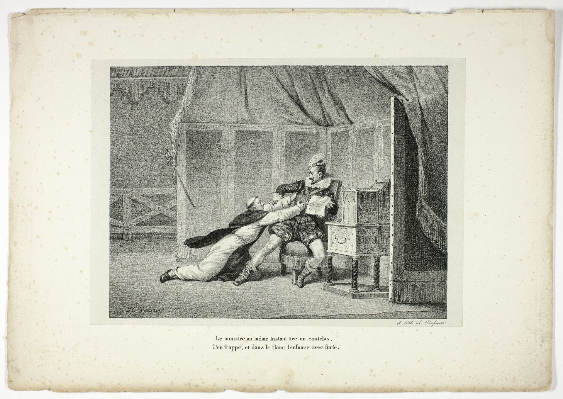 Le monstre au même instant tire un coutelas... by Horace Vernet
