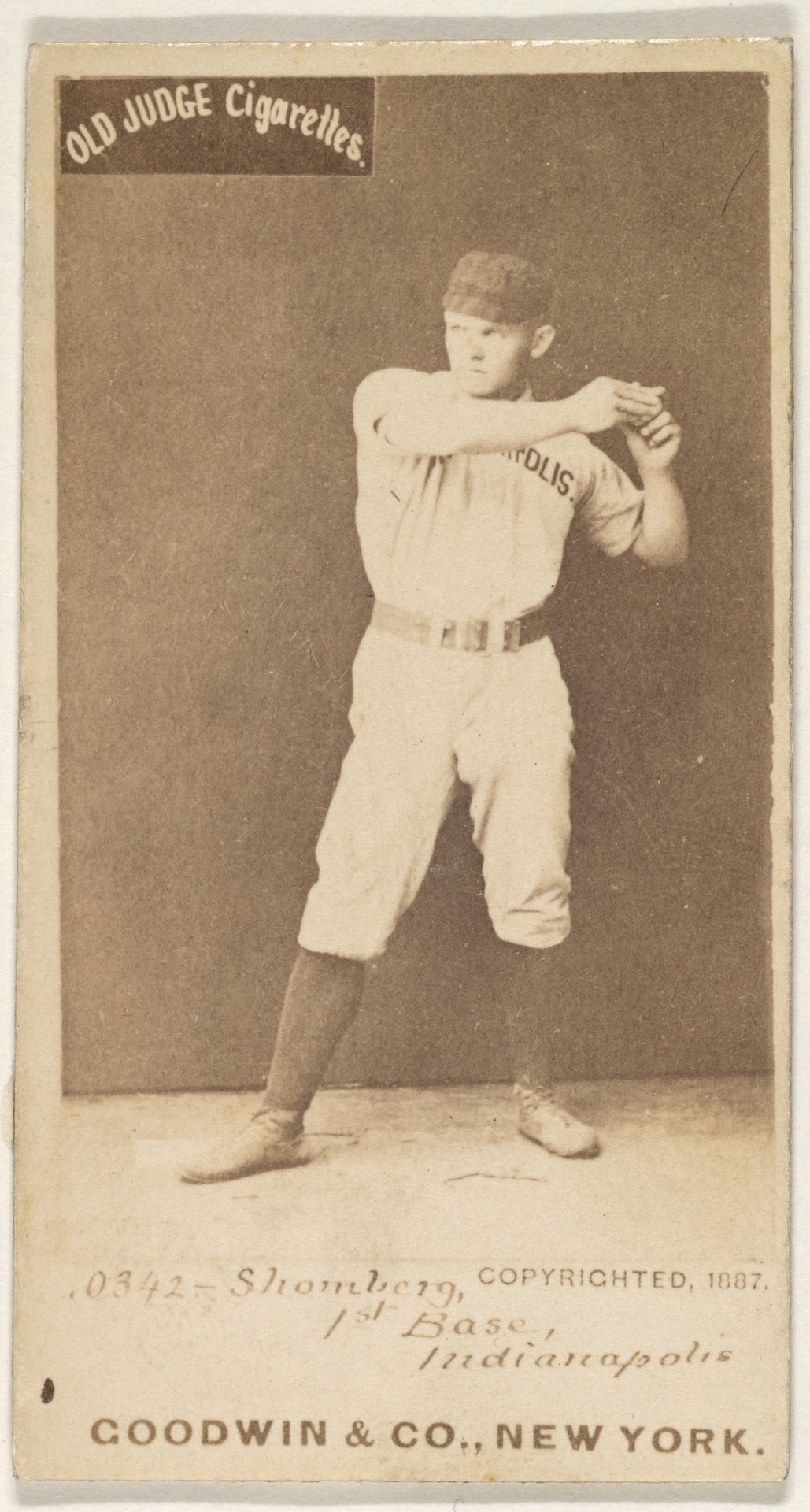 Shomberg, 1st Base, Indianapolis, from the Old Judge series (N172) for Old Judge Cigarettes by Goodwin & Company