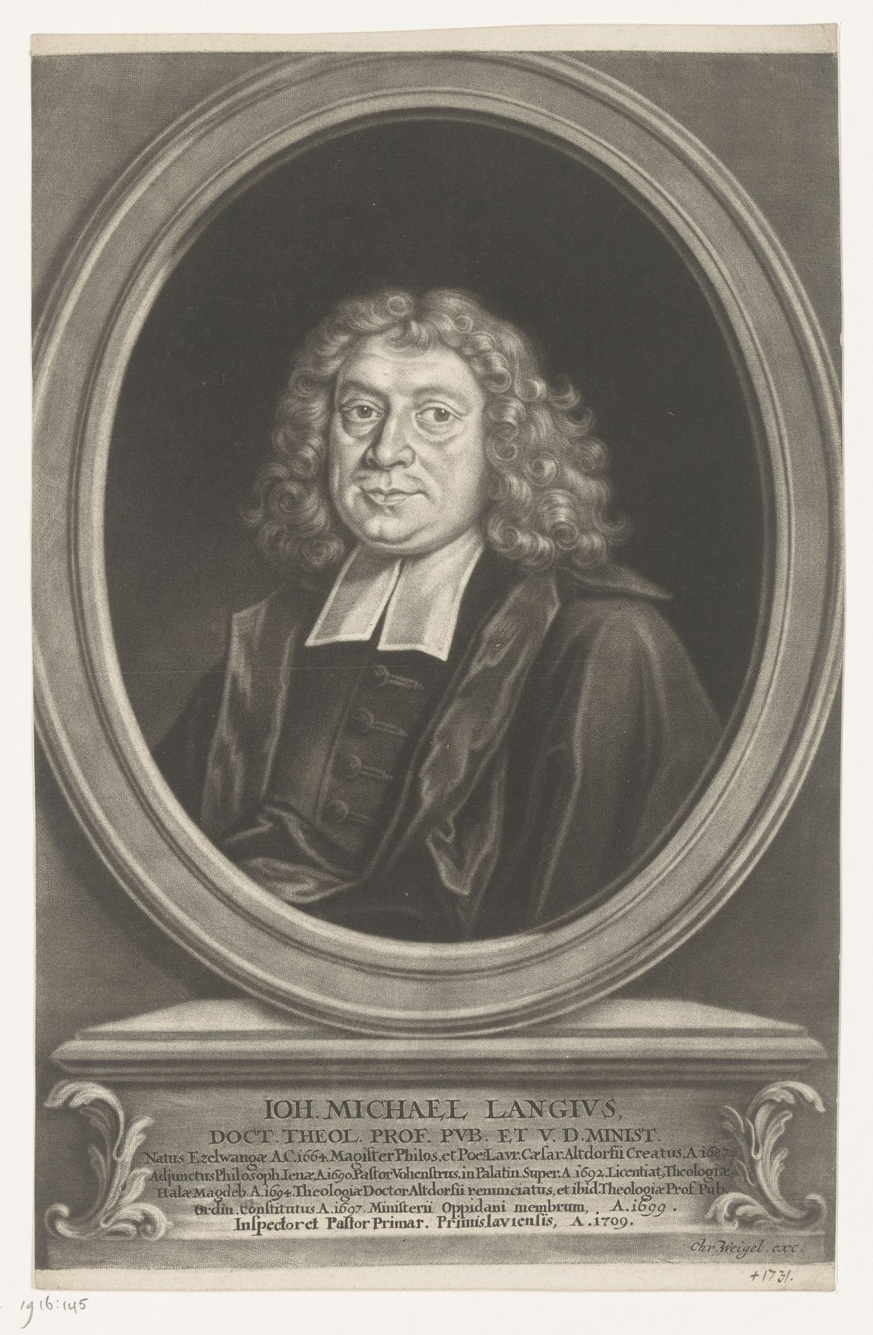 Portret van Johann Michael Lang by Christoph Weigel