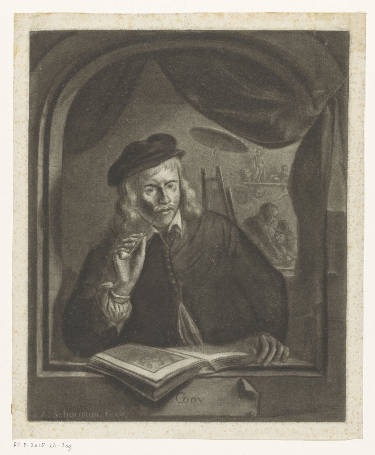 Zelfportret van Gerard Dou by Aert Schouman