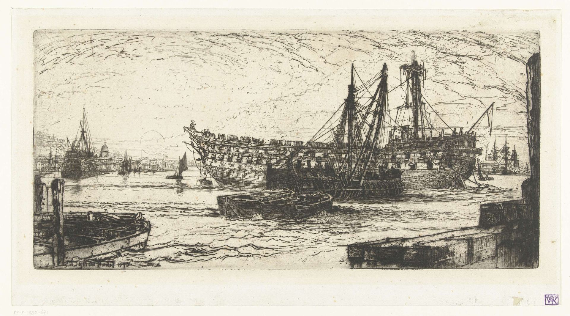Ontmanteling van het schip de Agamemnon by Sir Francis Seymour Haden