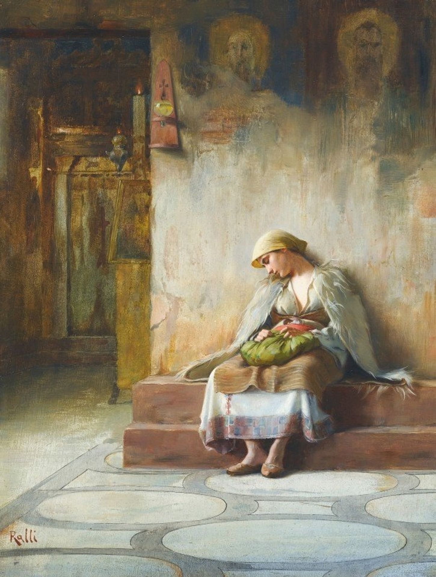 Young Girl Sleeping In A Church by Theodoros Ralli