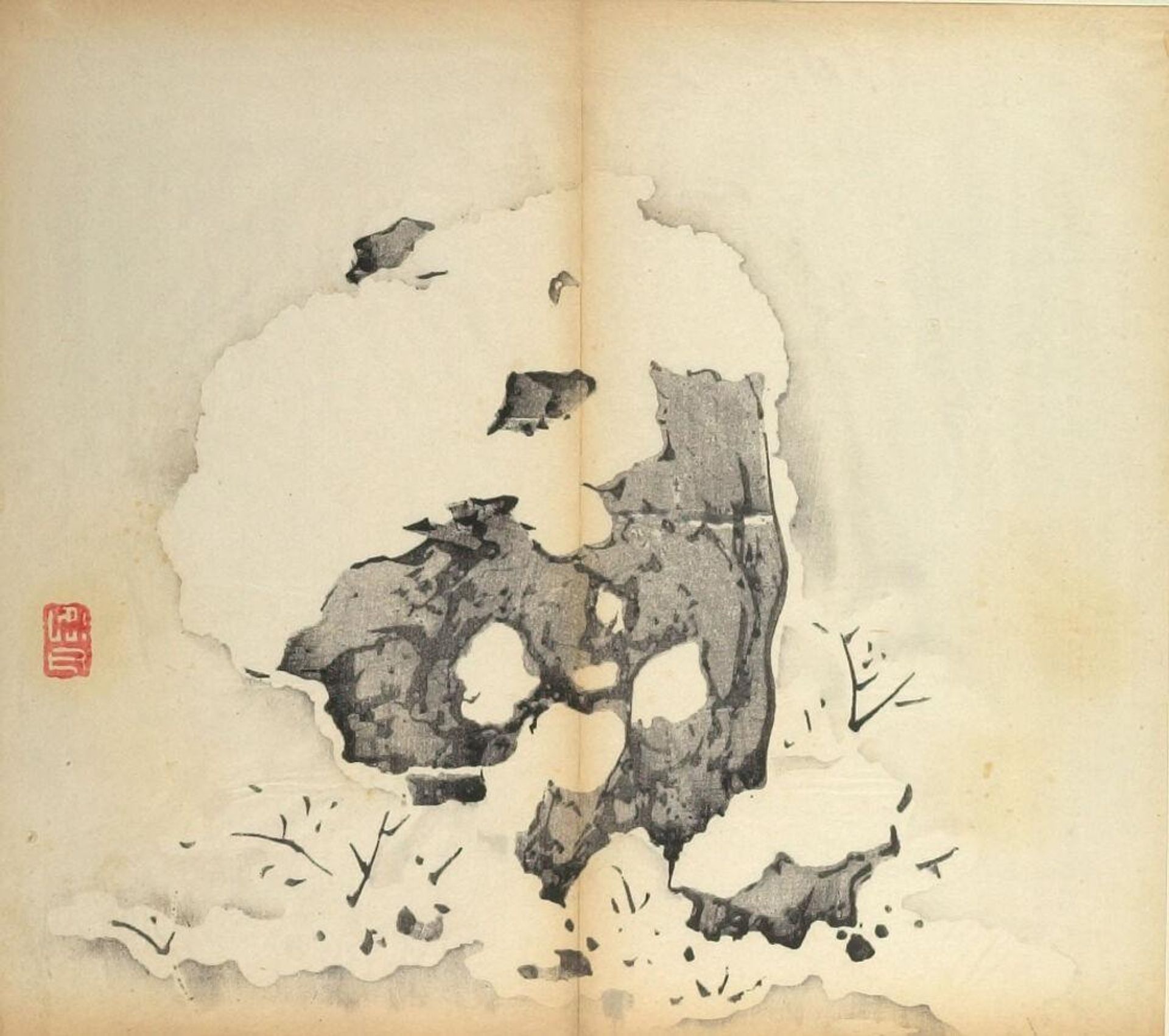 Rock in Snow -- Illustration from the Ten Bamboo Studio Manual of Calligraphy and Painting (Shizhuzhai shuhua pu) by Hu Zhengyan