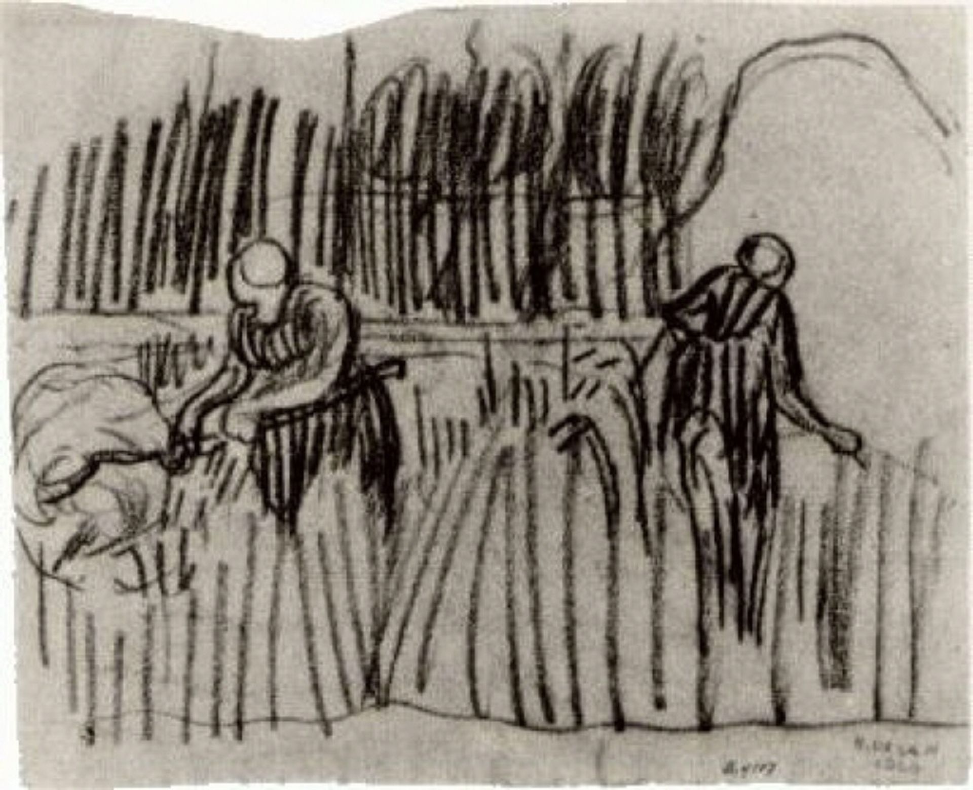 Two Women Working in Wheat Field by Vincent van Gogh