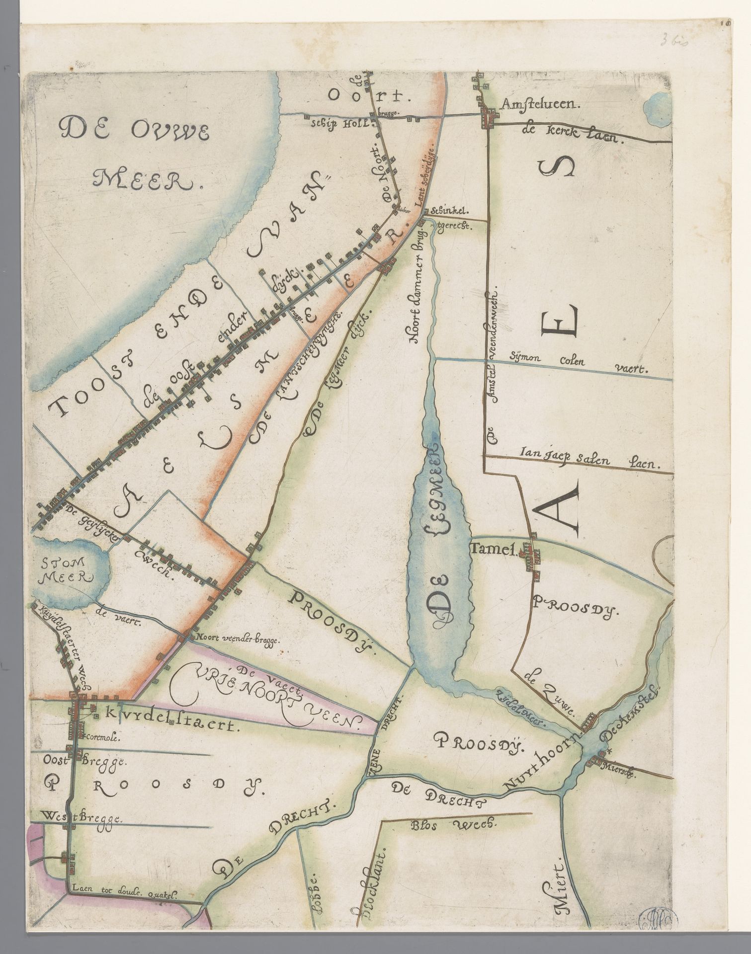 Deel van een kaart van het Hoogheemraadschap van Rijnland, met Amstelveen en Schiphol by Floris Balthasarsz van Berckenrode