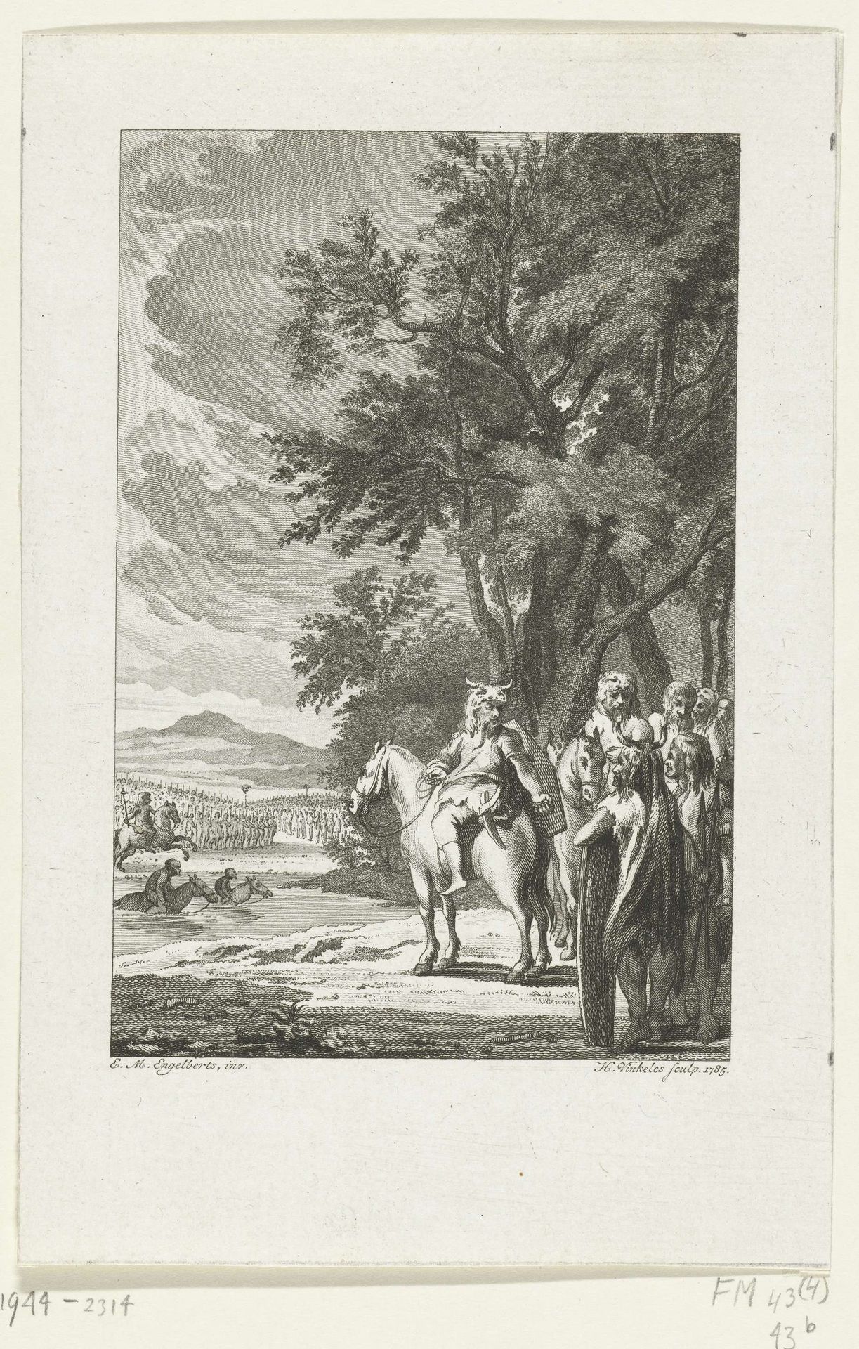 Krijgsoefeningen bij de Bataven by Harmanus Vinkeles