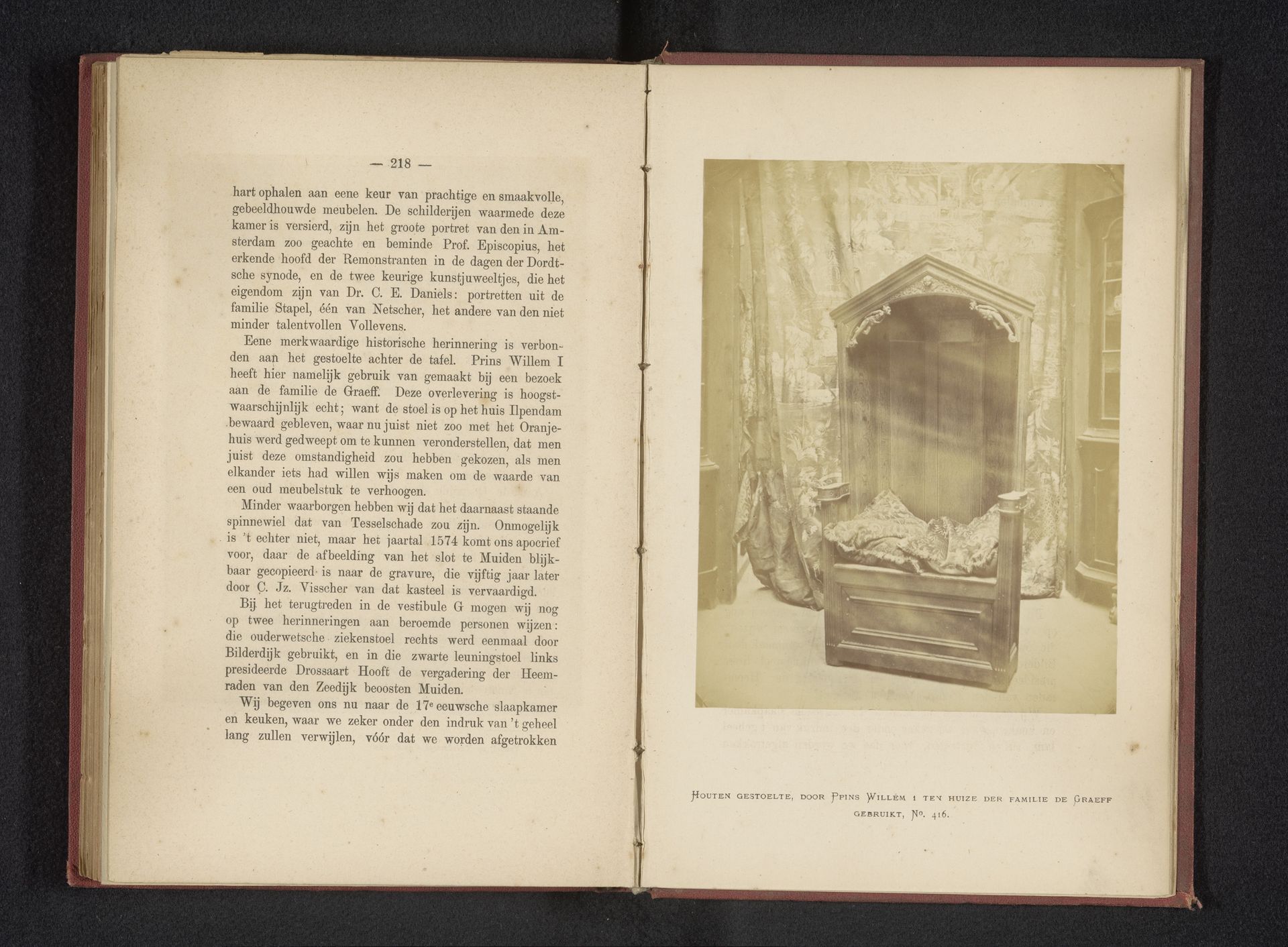 Houten gestoelte, door Prins Willem I gebruikt in het huis van de familie De Graeff by Pieter Oosterhuis