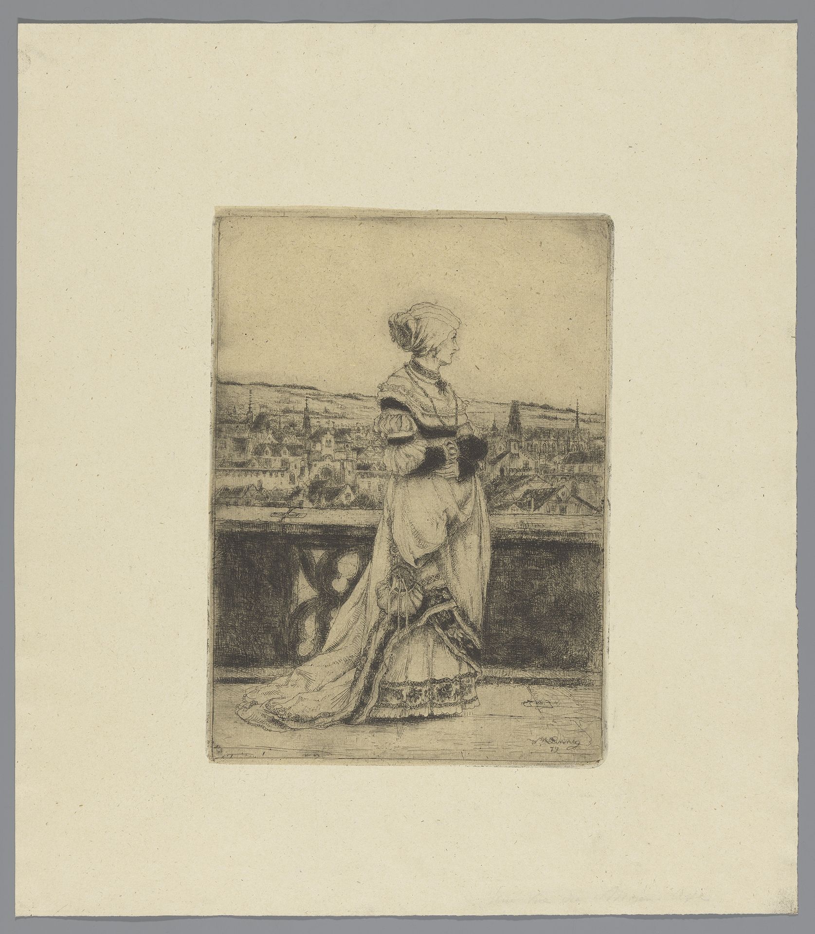 Dame wandelend op een terras by Willem (II) Linnig
