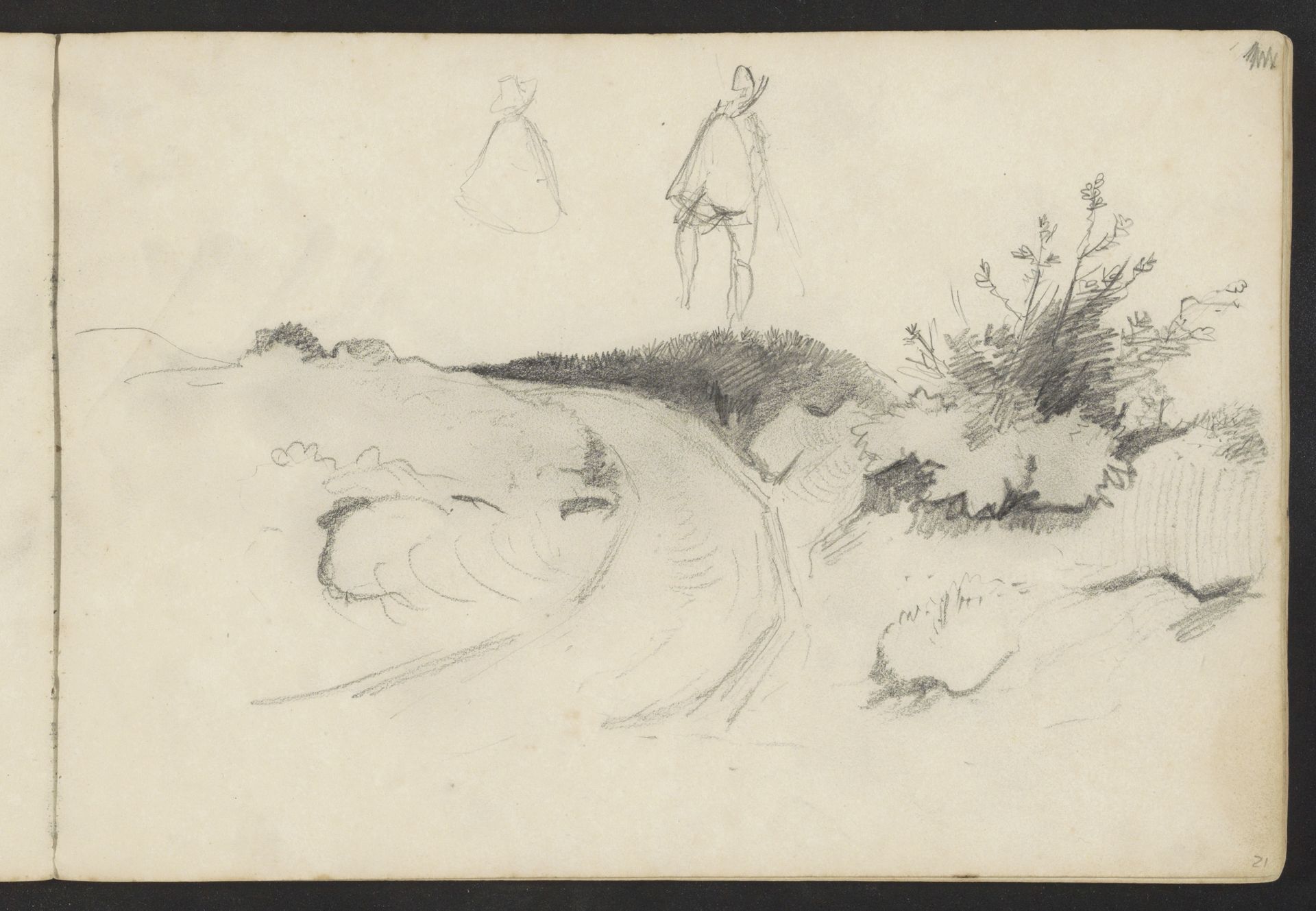 Pad in een heidelandschap en een man met een hoed by Johannes Tavenraat