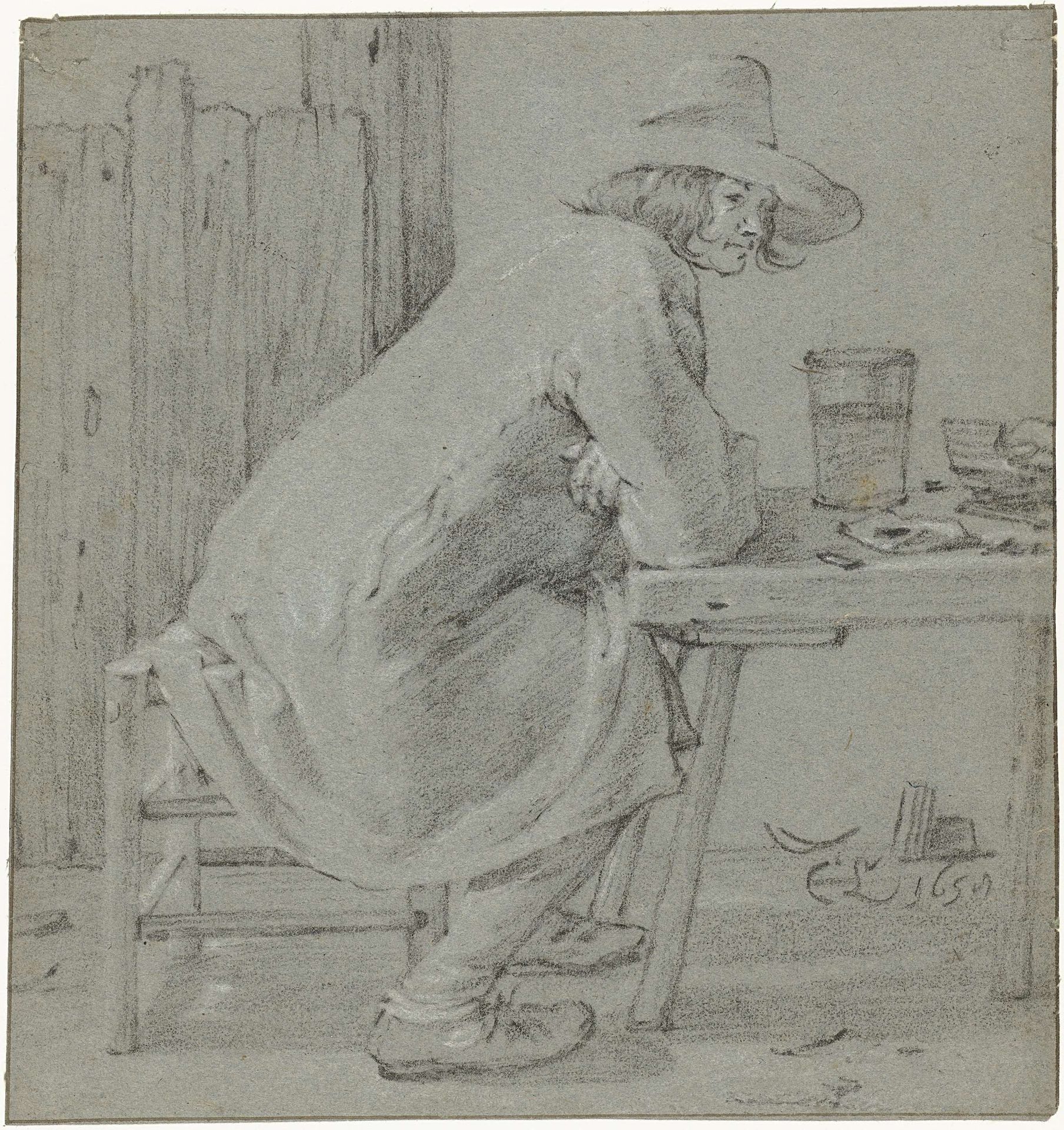 Aan tafel zittende man by Cornelis Saftleven