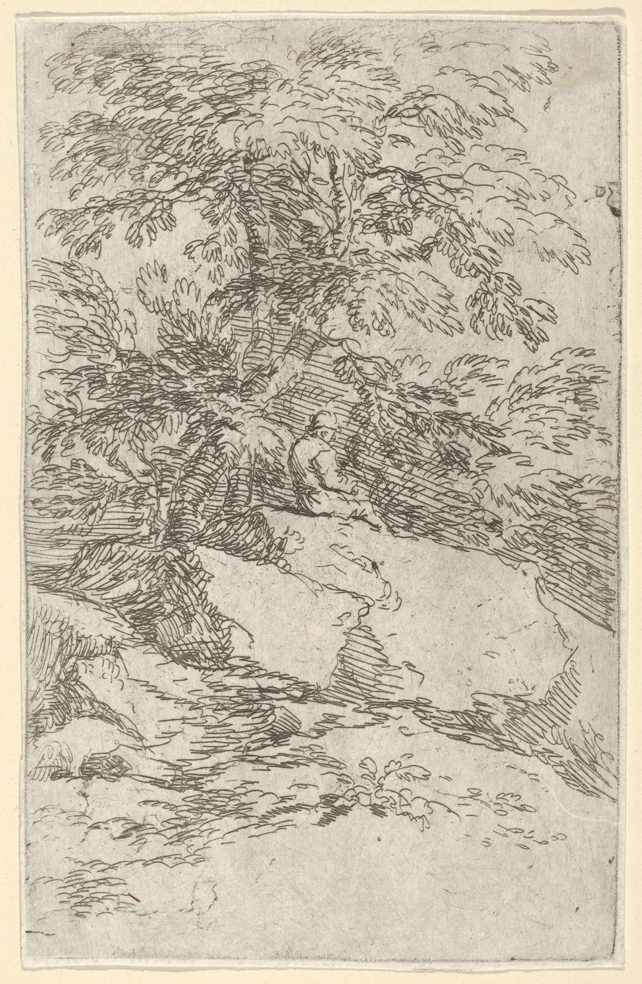 Landscape with a figure seated on a rock by Salvator Rosa