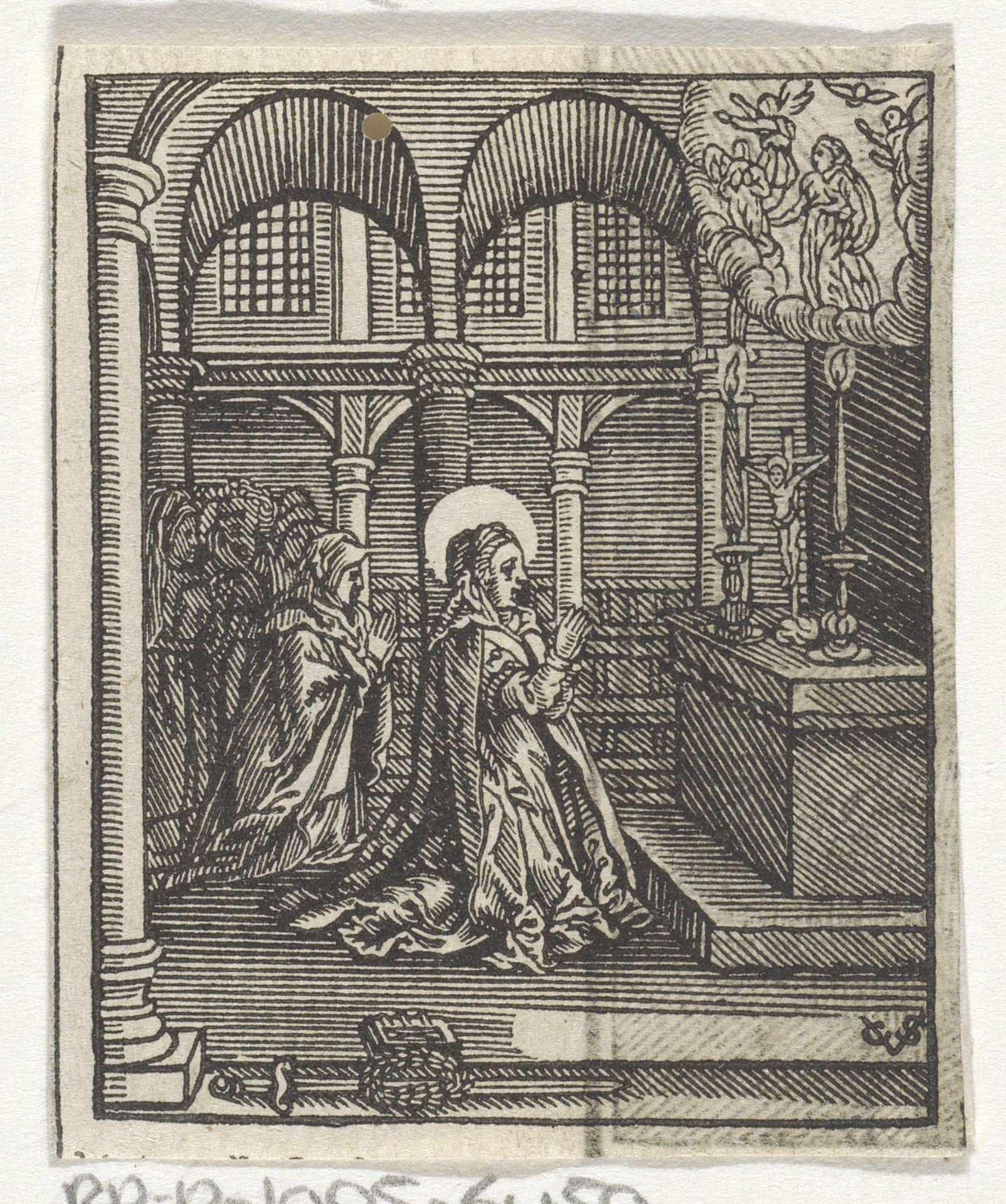 Heilige knielend voor een crucifix by Christoffel van (II) Sichem
