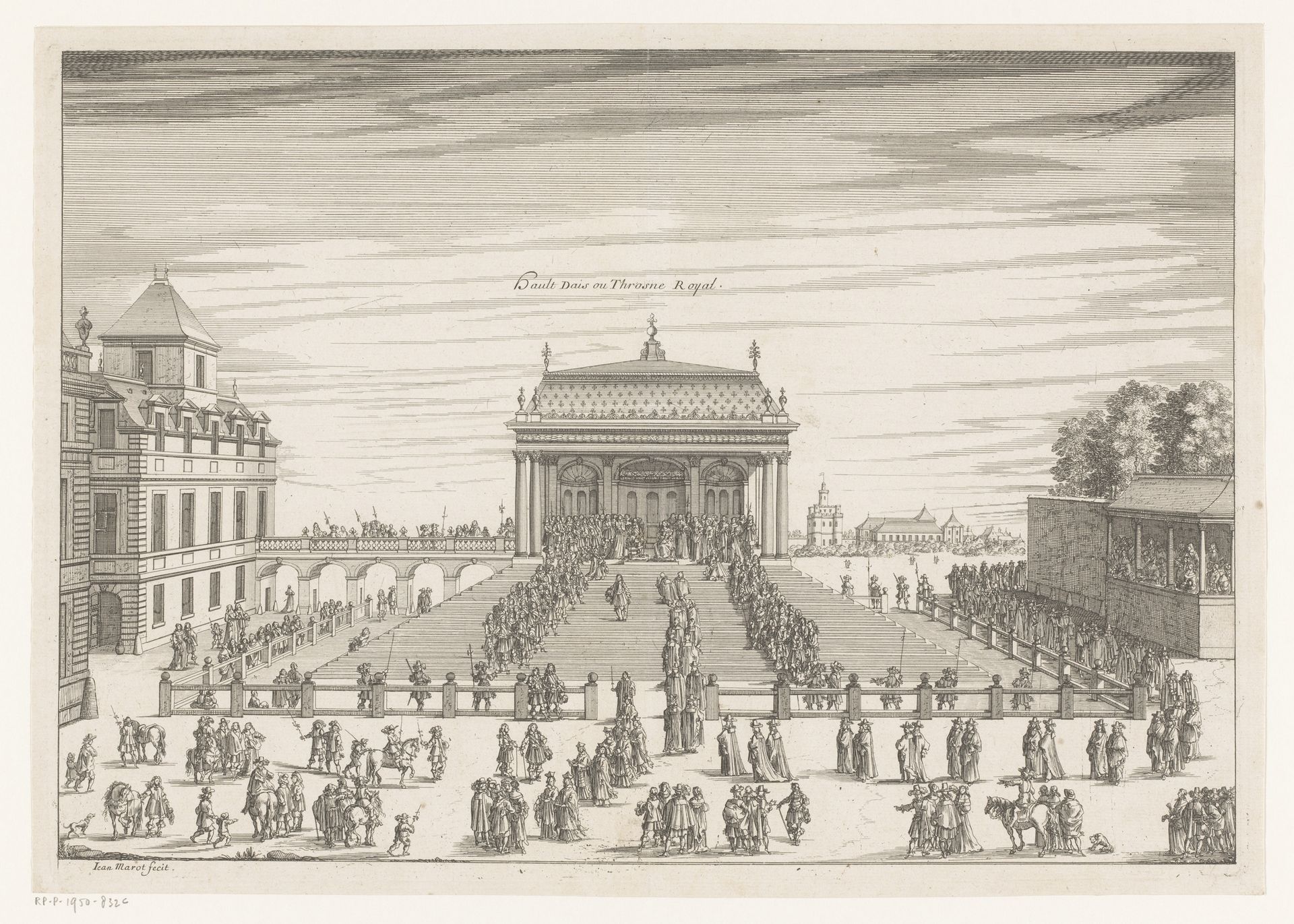 Gezicht op het baldakijn met de koninklijke tronen op Faubourg Saint-Antoine te Parijs by Jean (I) Marot