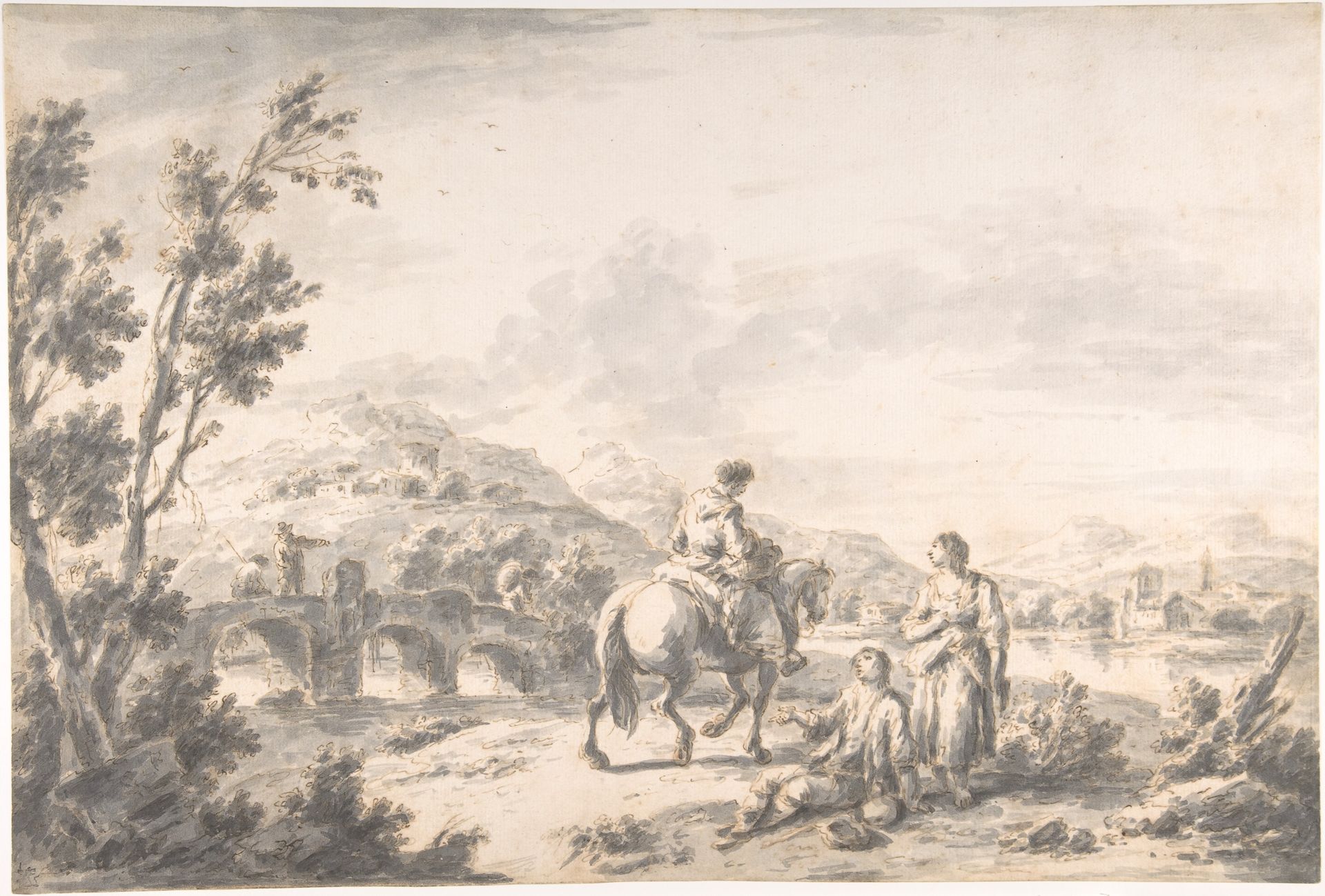 River Landscape with Two Mendicants and Other Figures by Giuseppe Zais