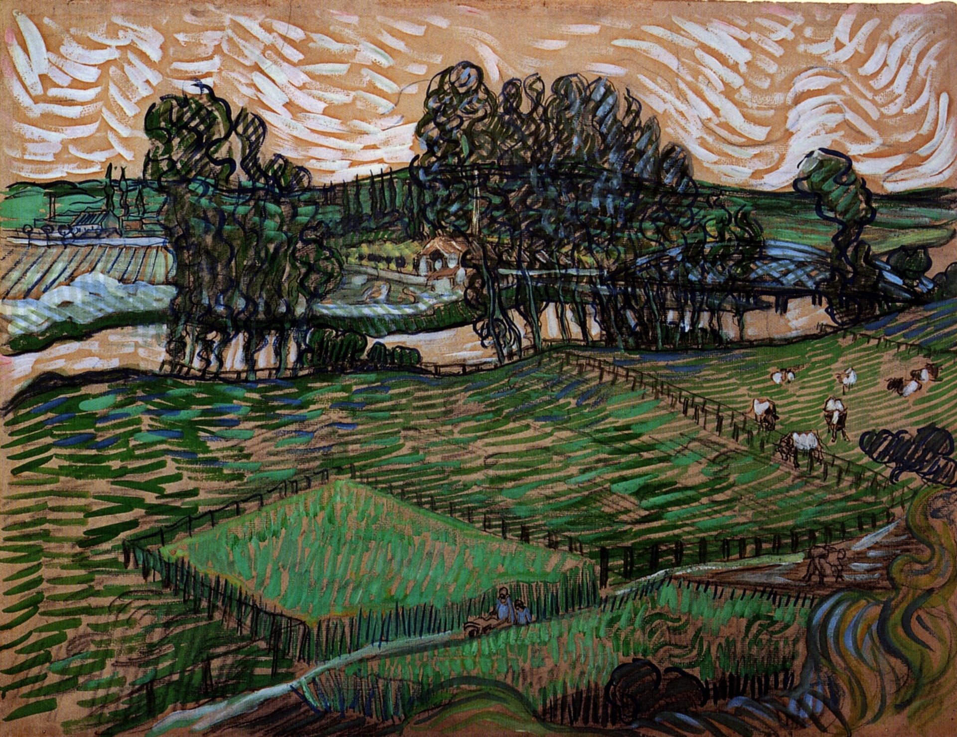 Landscape with Bridge across the Oise by Vincent van Gogh