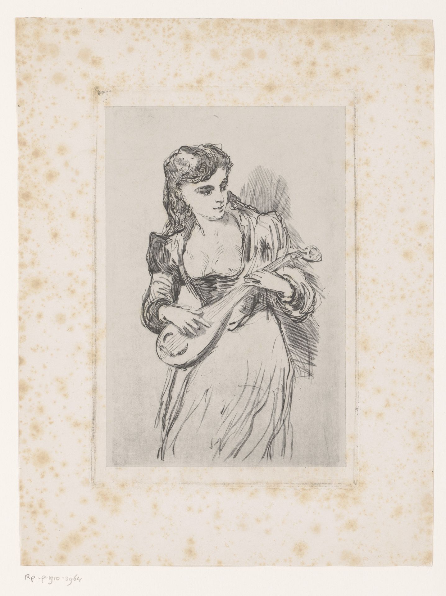 Jonge vrouw genaamd Gilline met luit by Louis Jaugey