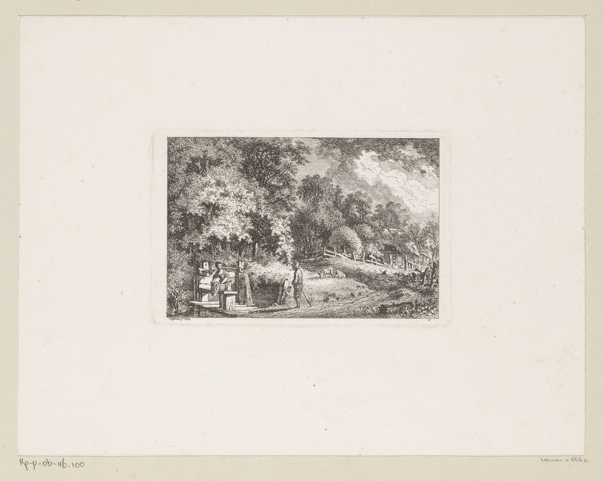 Wassende vrouw aan de bosrand by Salomon Gessner