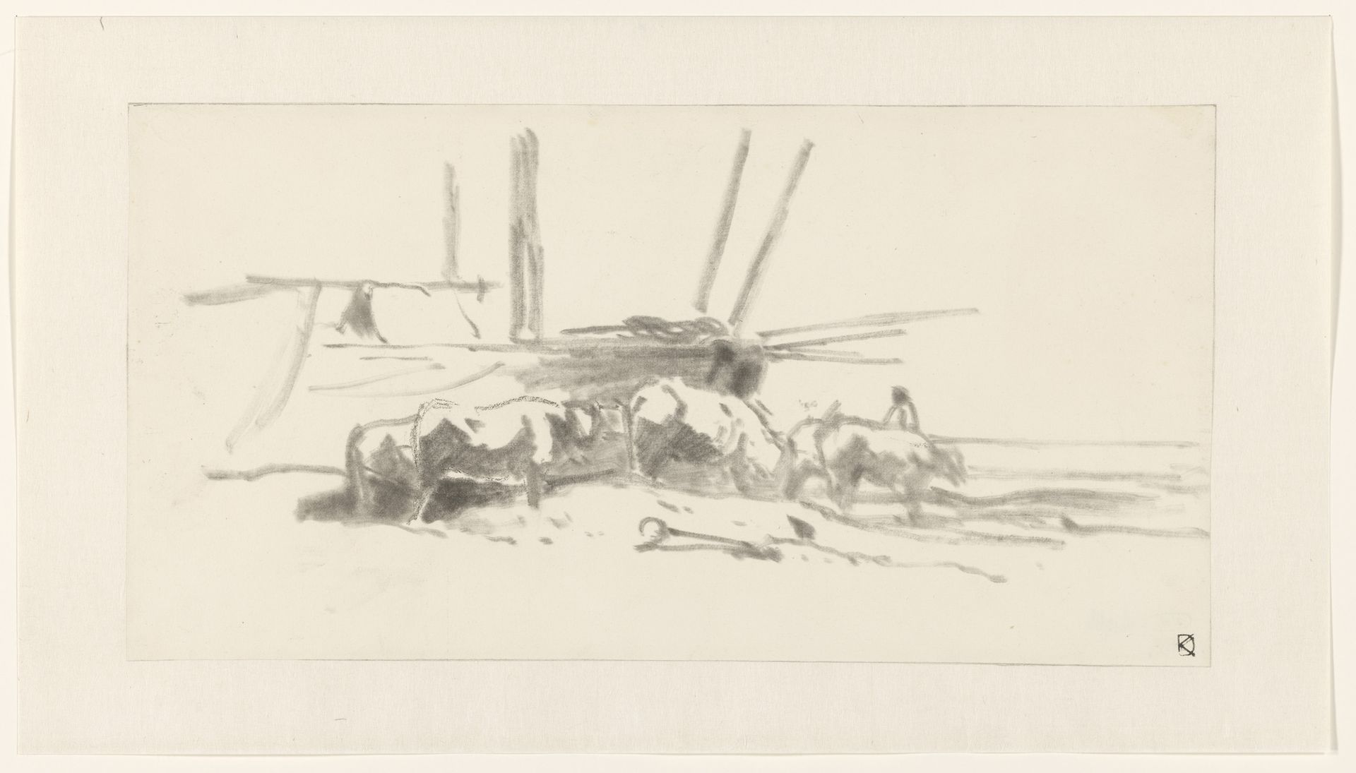 Zes ossen, aan het strand by Johan Daniël Koelman